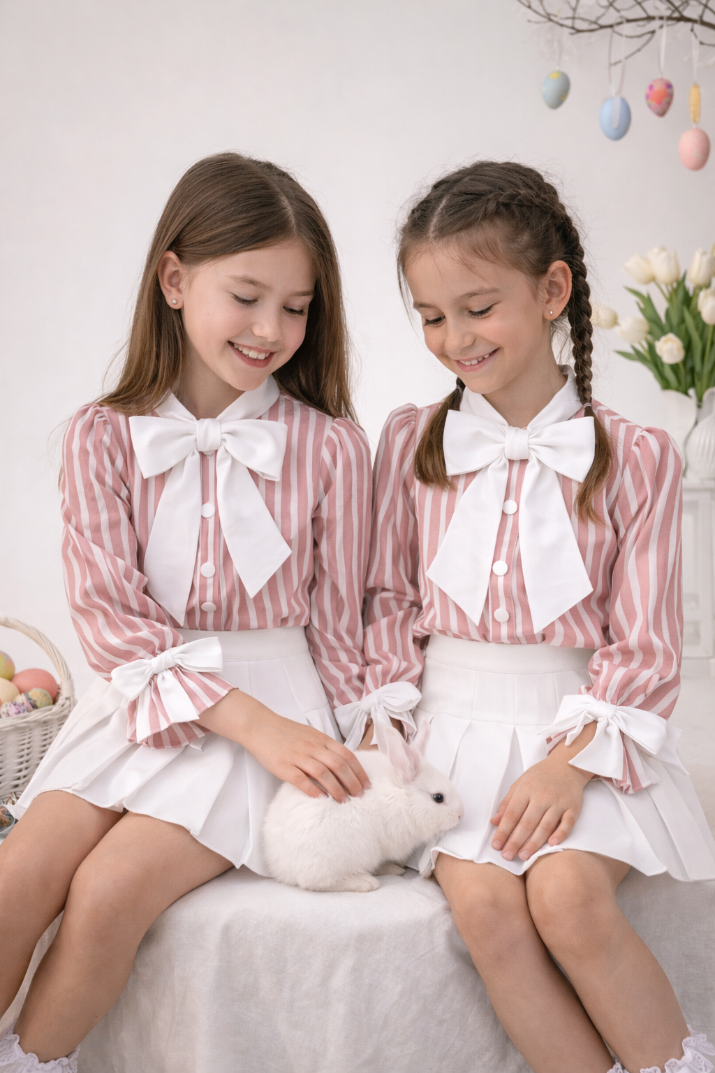 Set cămăși mama-fiica cu fundiță alba