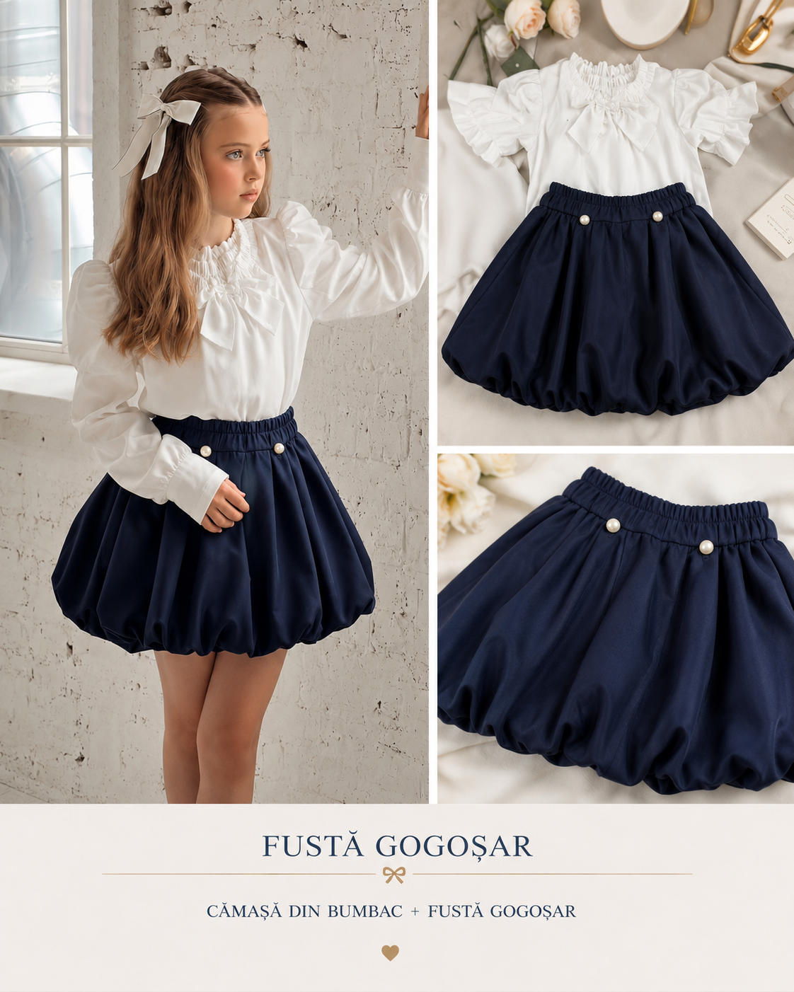 Fustă gogoșar bleumarin pentru fetițe