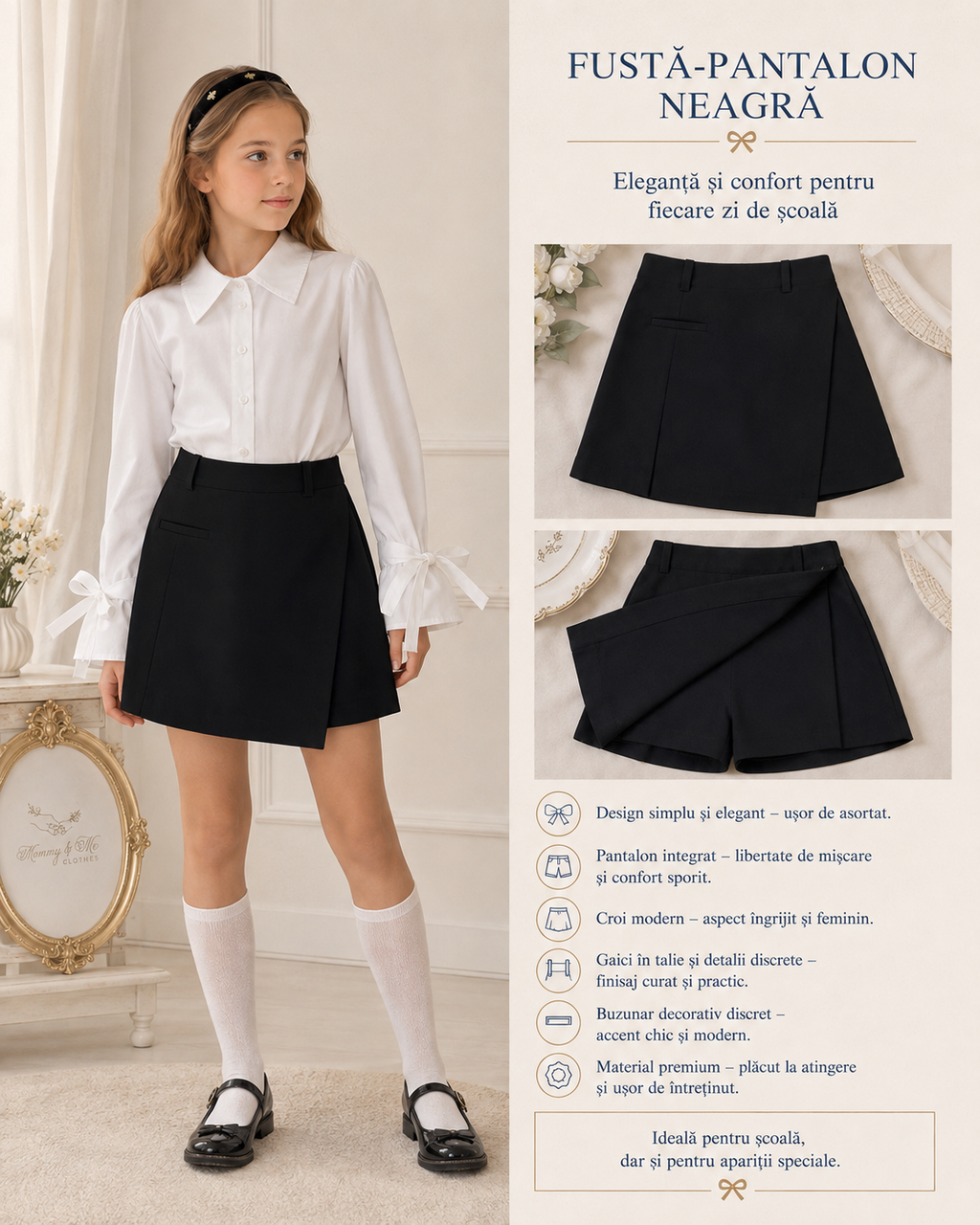 Fustă-pantalon neagră  pentru fete