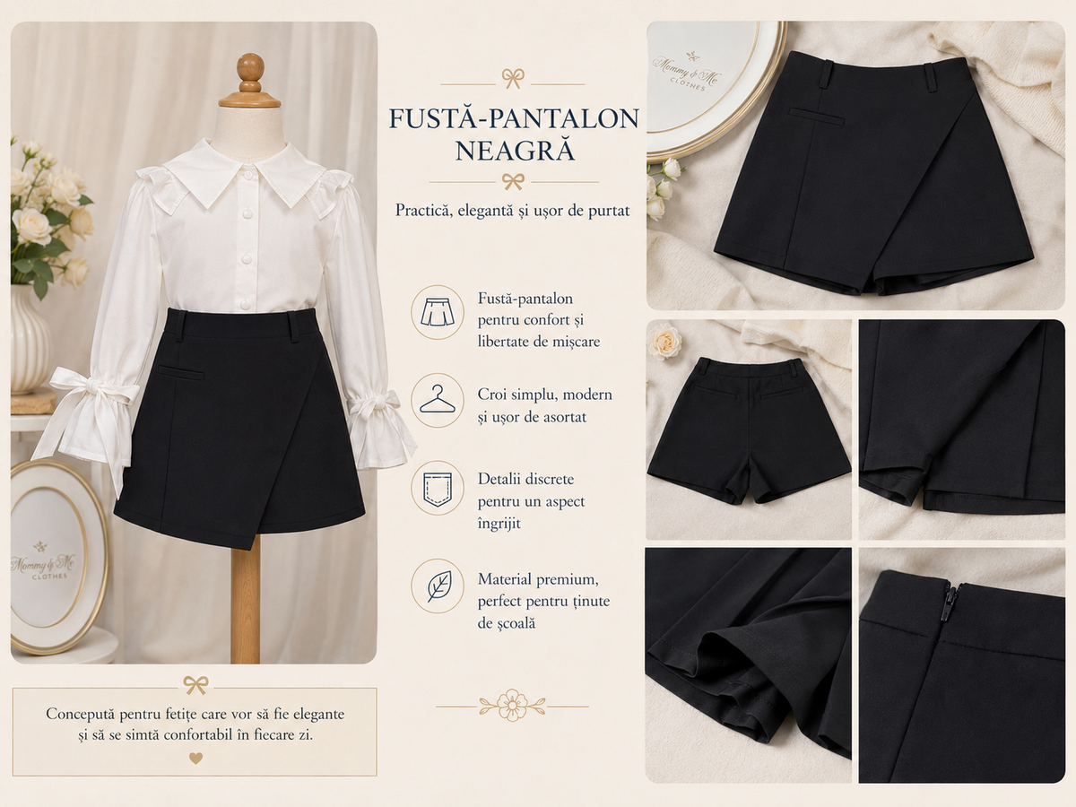 Fustă-pantalon neagră  pentru fete