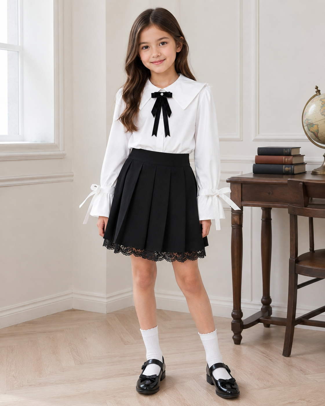 Fustă cute neagra pentru fetițe cu dantela pe interior