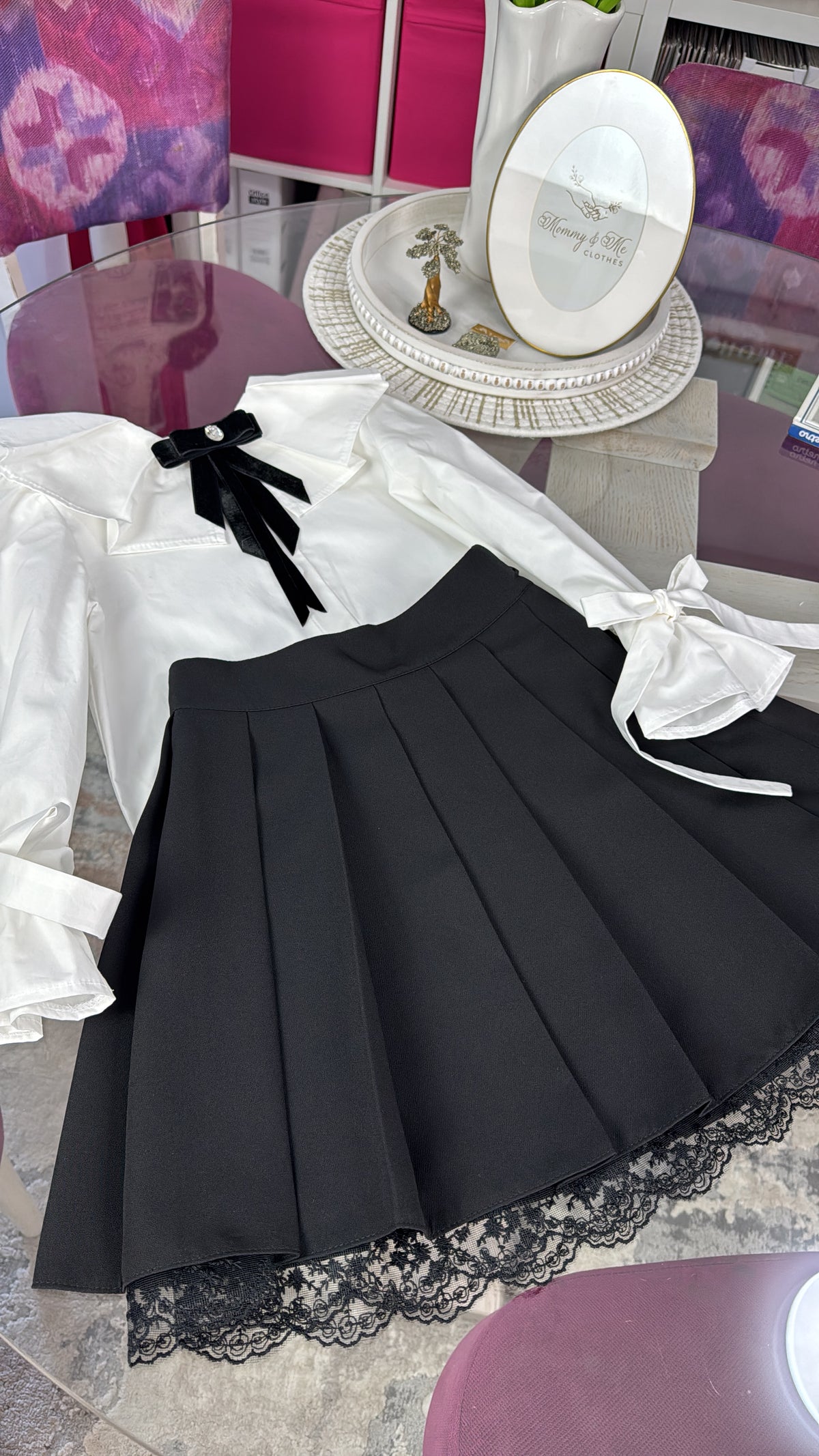 Fustă cute neagra pentru fetițe cu dantela pe interior