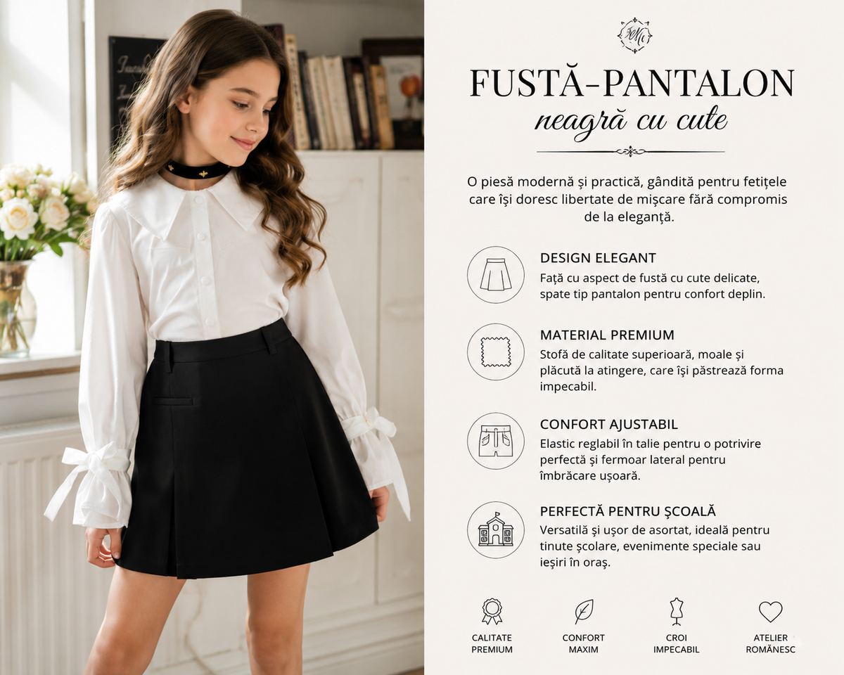 Fustă-pantalon neagră  pentru fete