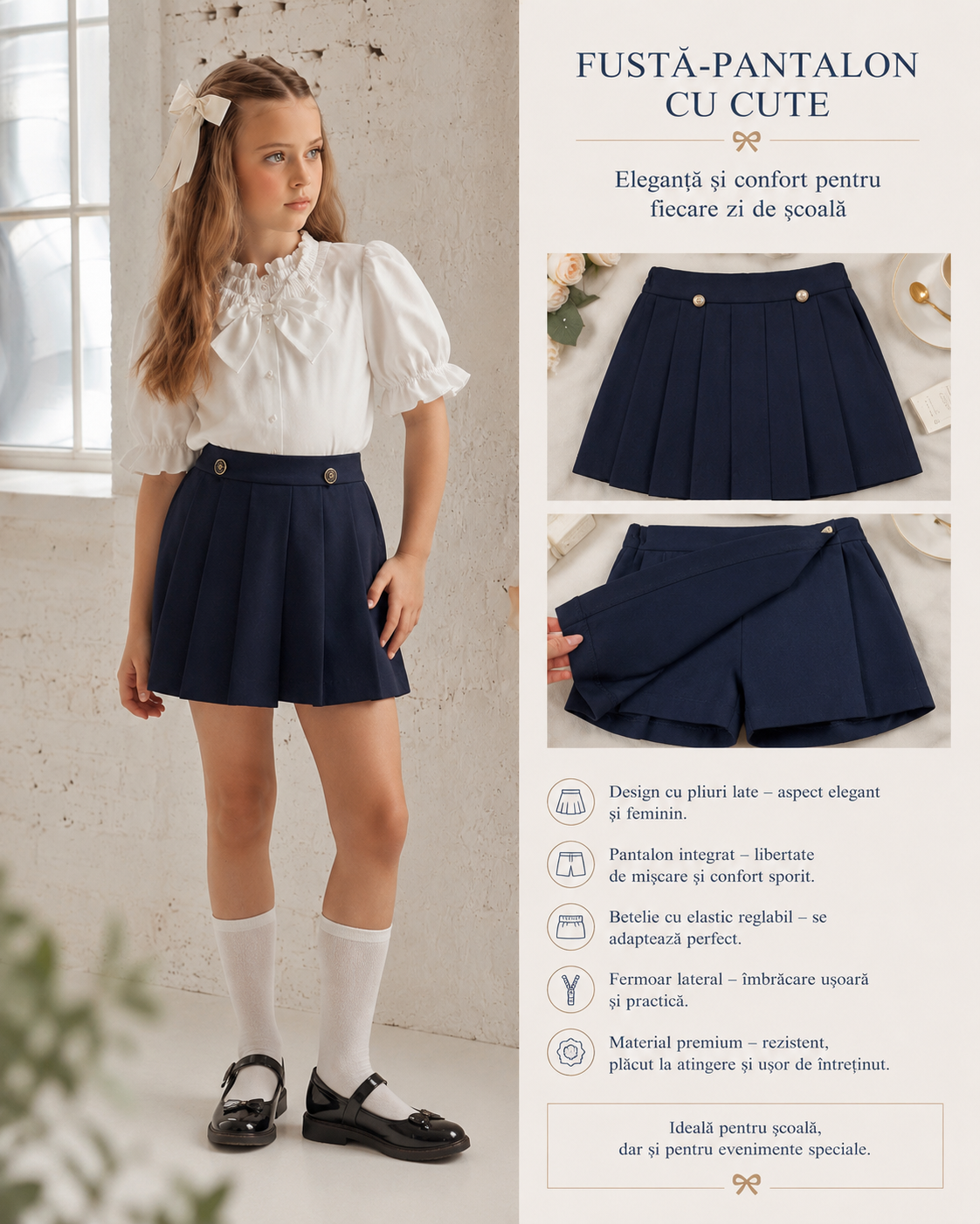 Fusta-pantalon fete pentru scoala