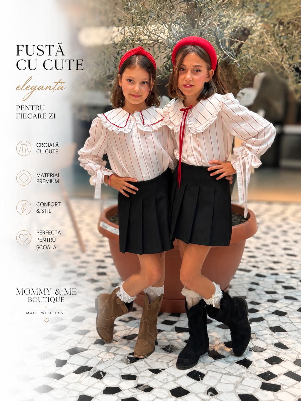 Fustă-pantalon neagra pentru scoala cu cute mari