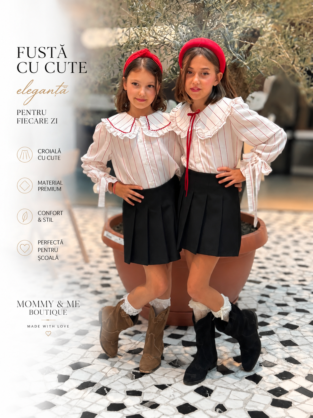 Fustă-pantalon neagra pentru scoala cu cute mari