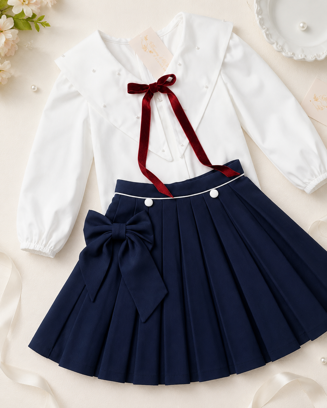 Fustă bleumarin de școală cu cute