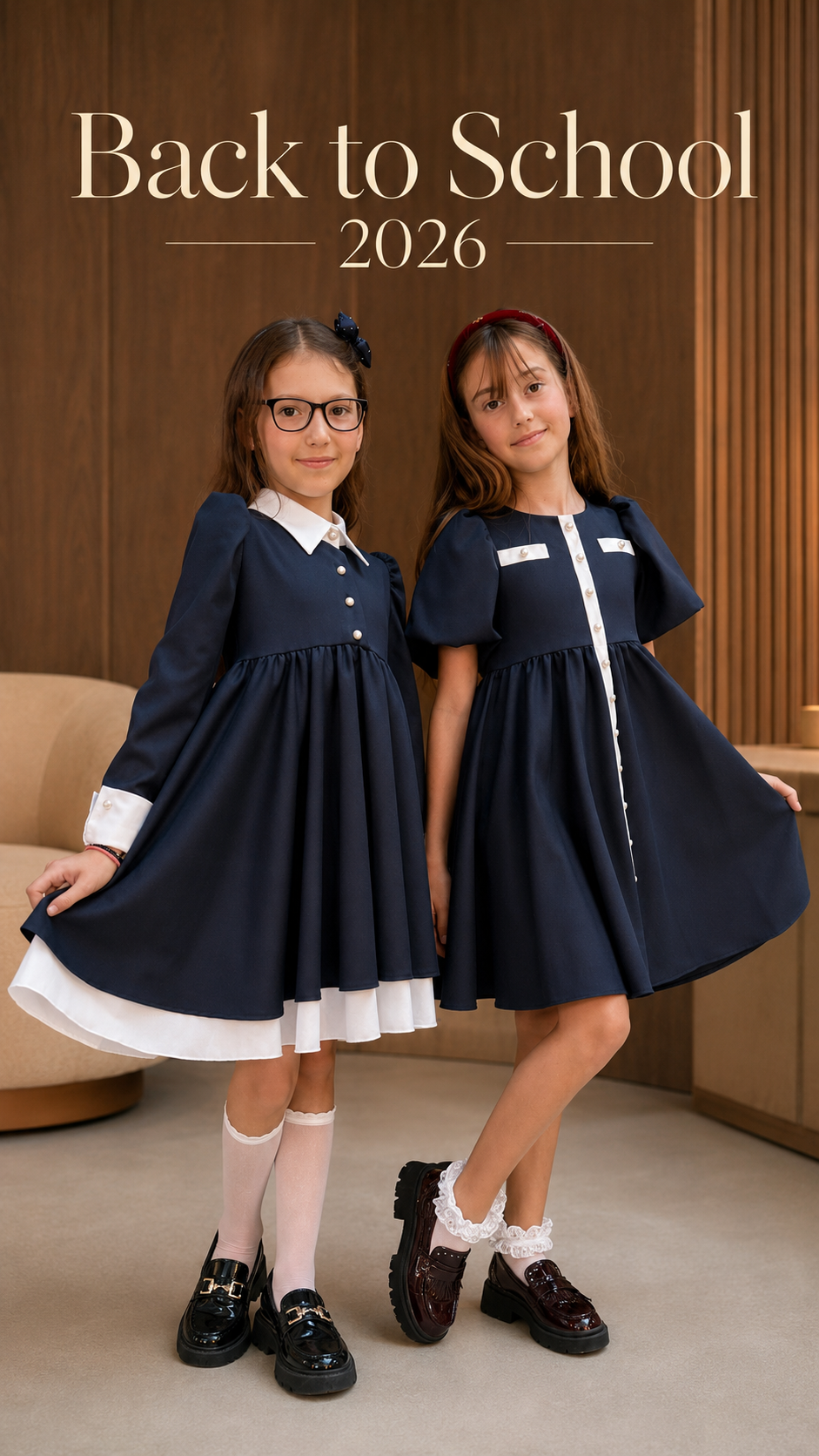 Rochie bleumarin pentru școală Victoria cu guler si manșete albe