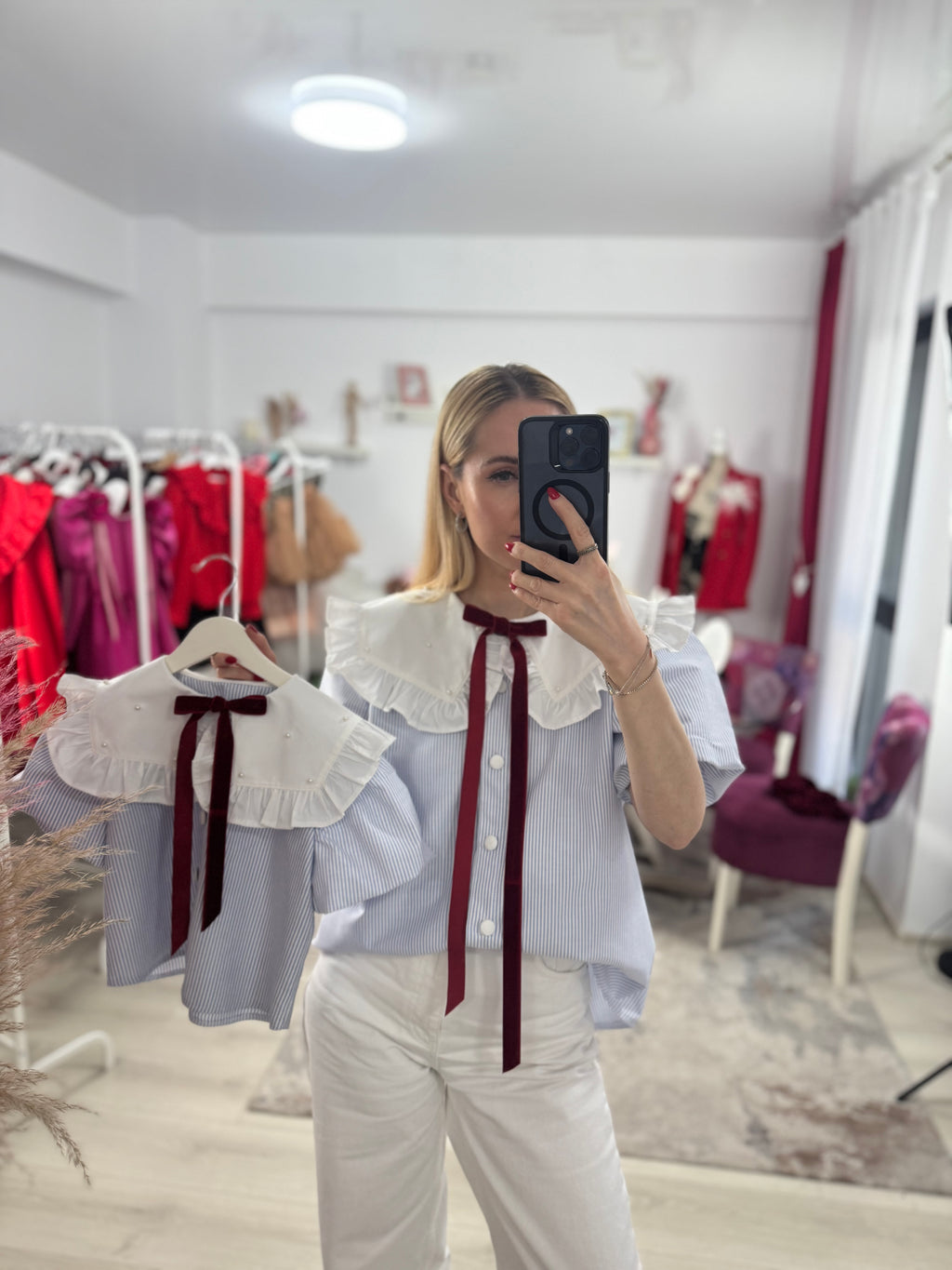Set cămăși mama-fiica “Blue Pearl Stripes”