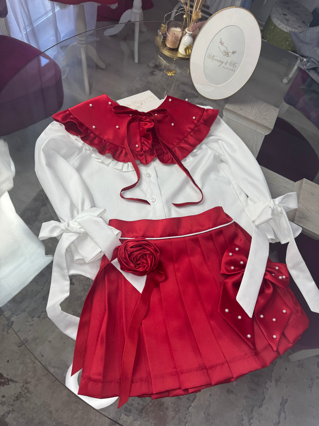 Set Elegant Fetiță „Red Pearl Charm”