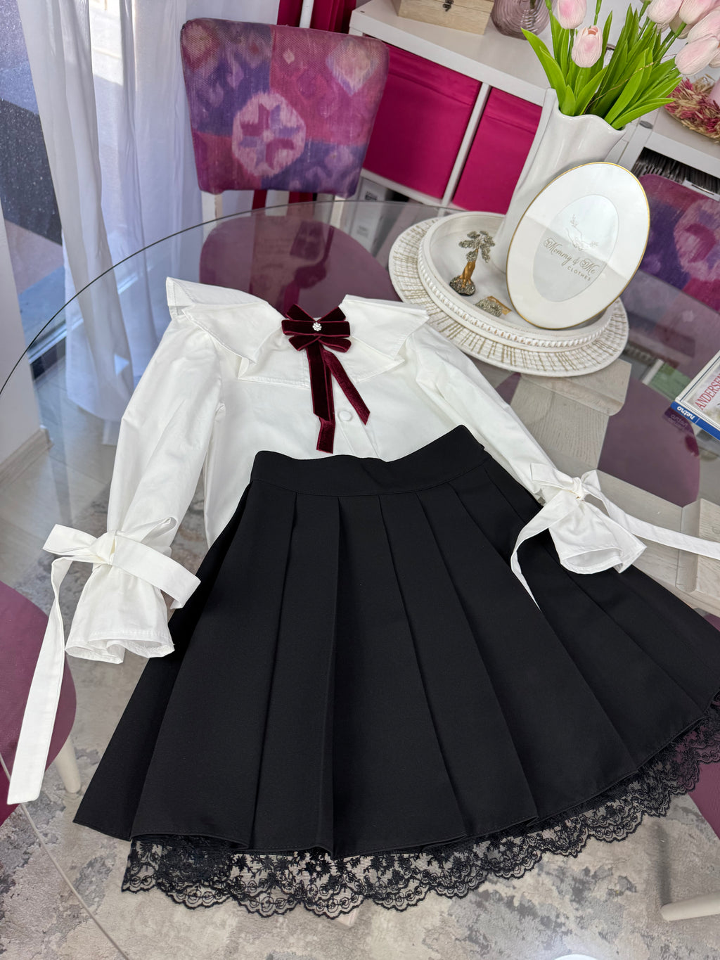 Fustă cute neagra pentru fetițe cu dantela pe interior