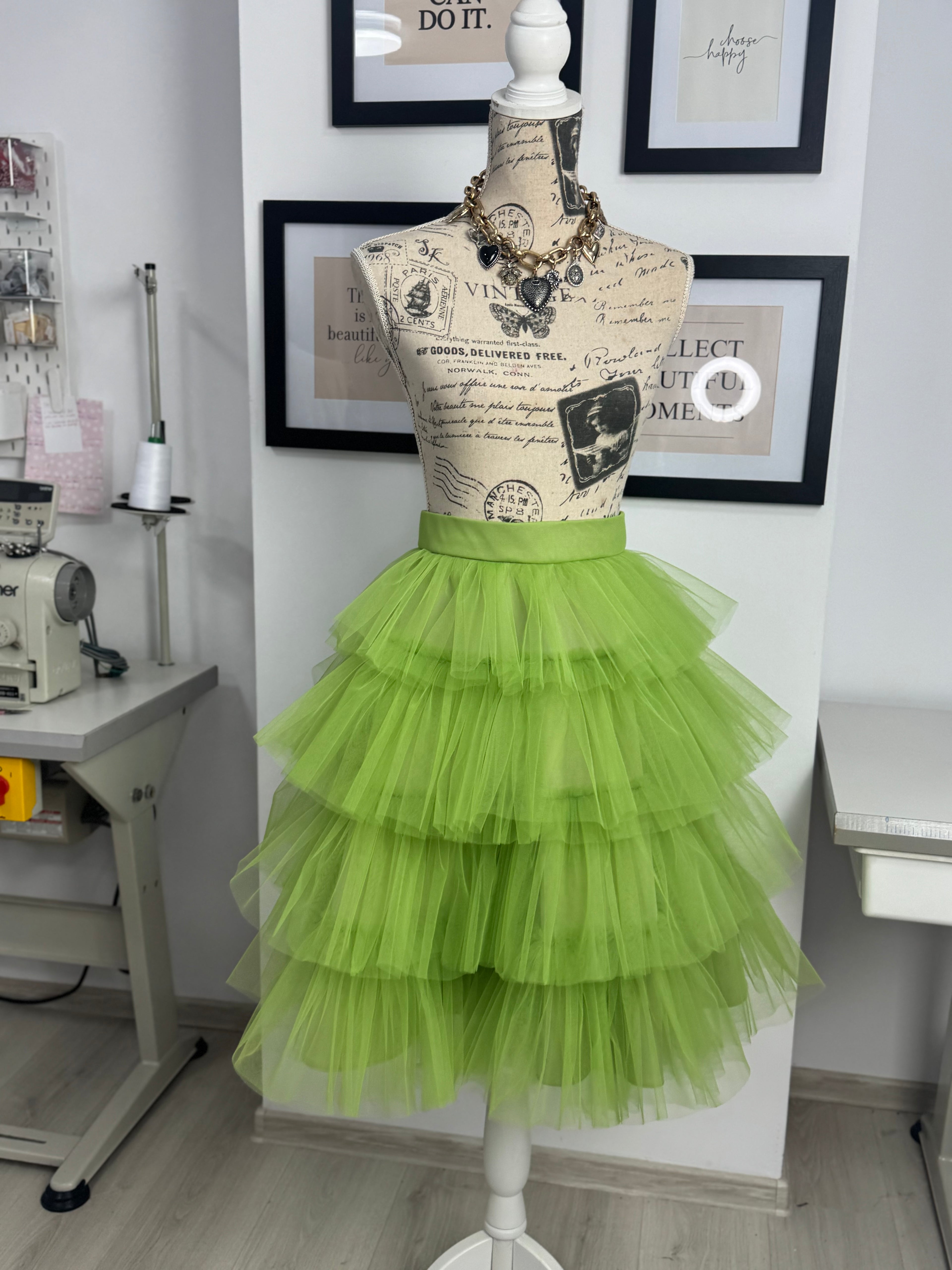 Fustă tulle “Lime Cloud Layers”