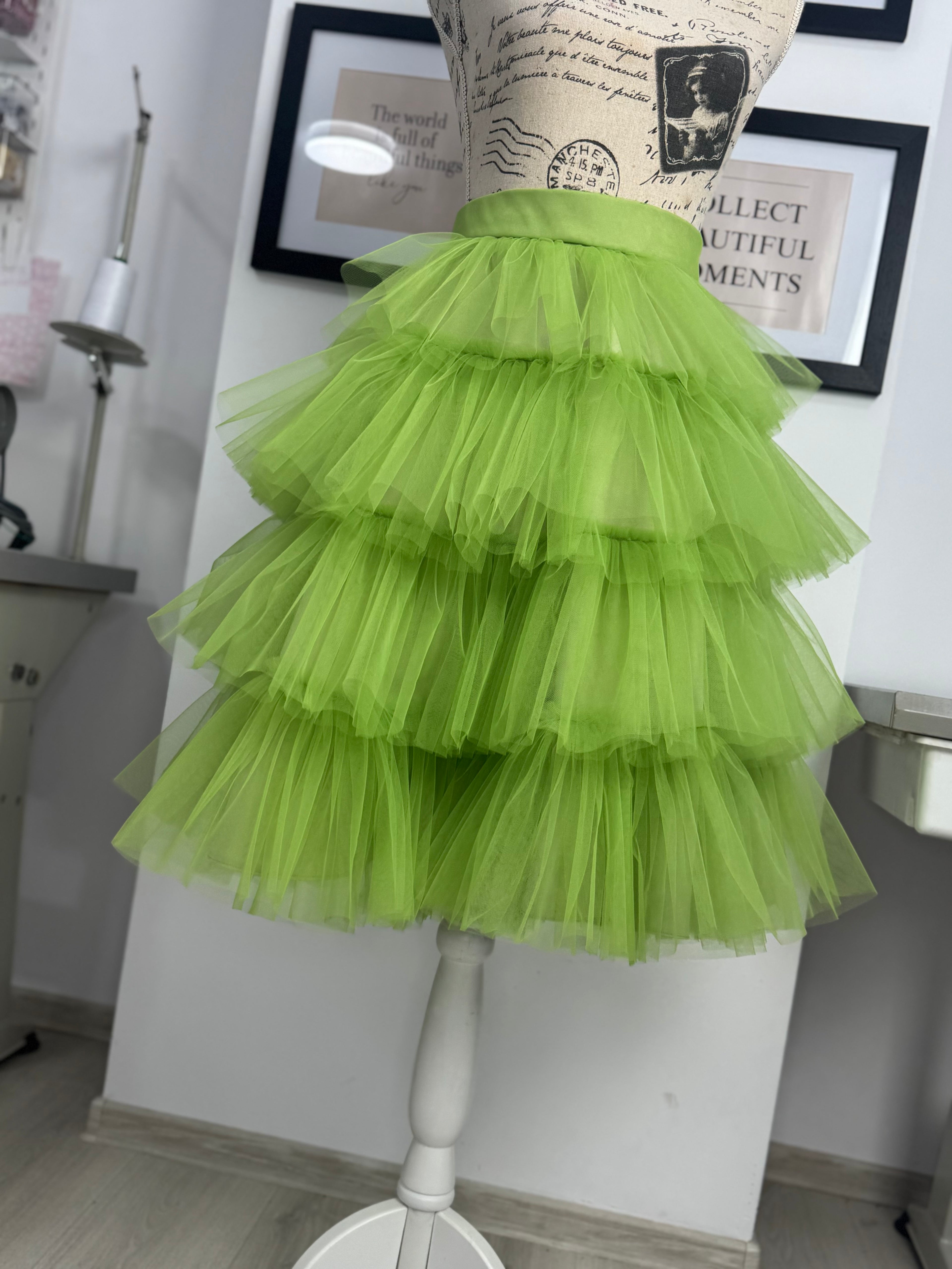 Fustă tulle “Lime Cloud Layers”