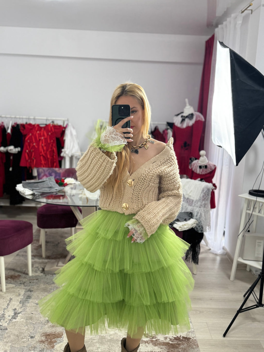 Fustă tulle “Lime Cloud Layers”
