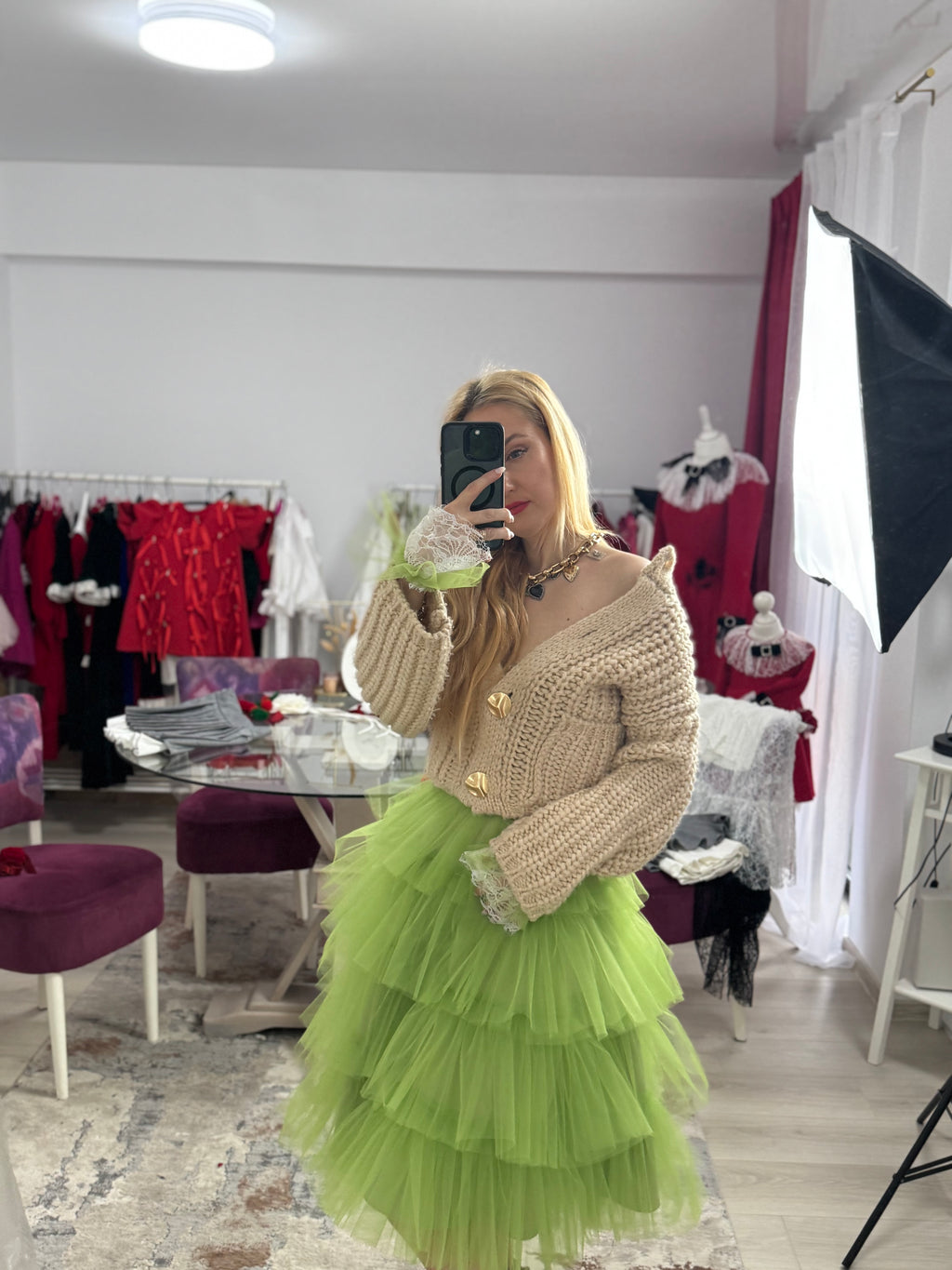 Fustă tulle “Lime Cloud Layers”