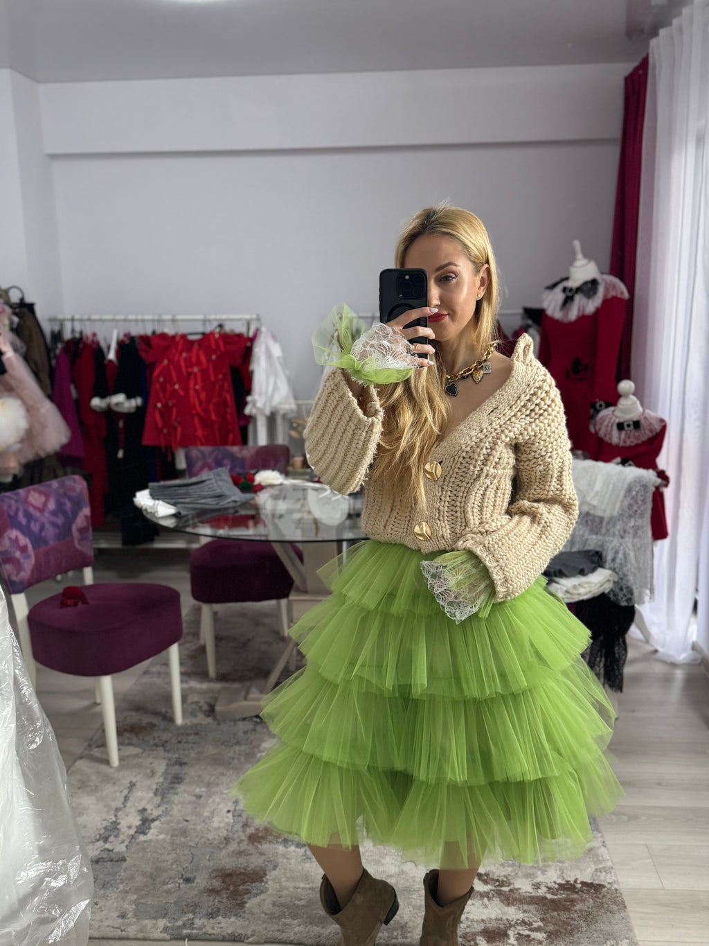 Fustă tulle “Lime Cloud Layers”