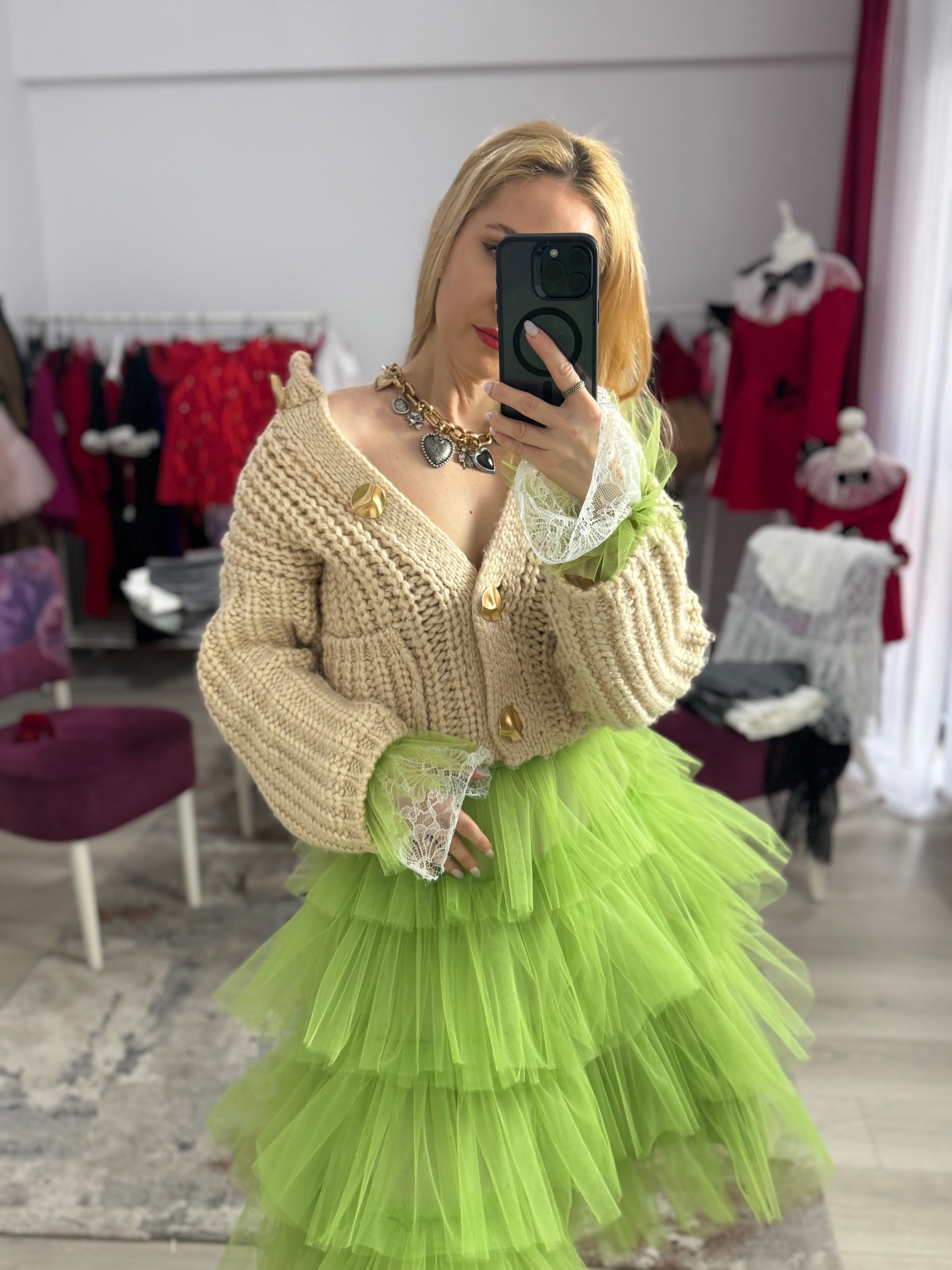 Fustă tulle “Lime Cloud Layers”