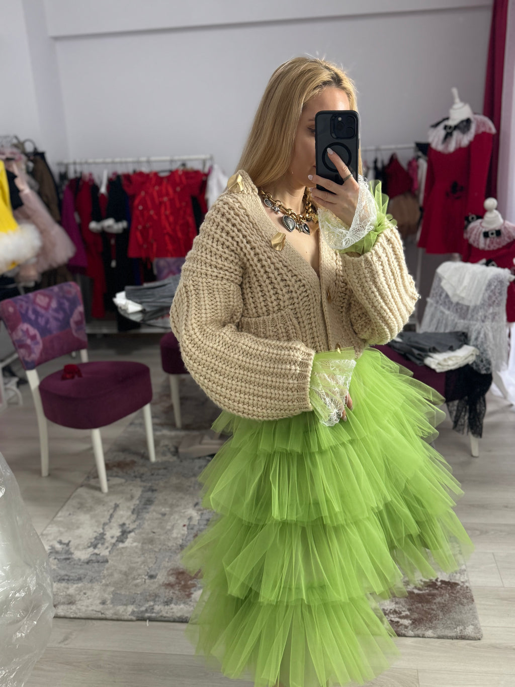 Fustă tulle “Lime Cloud Layers”