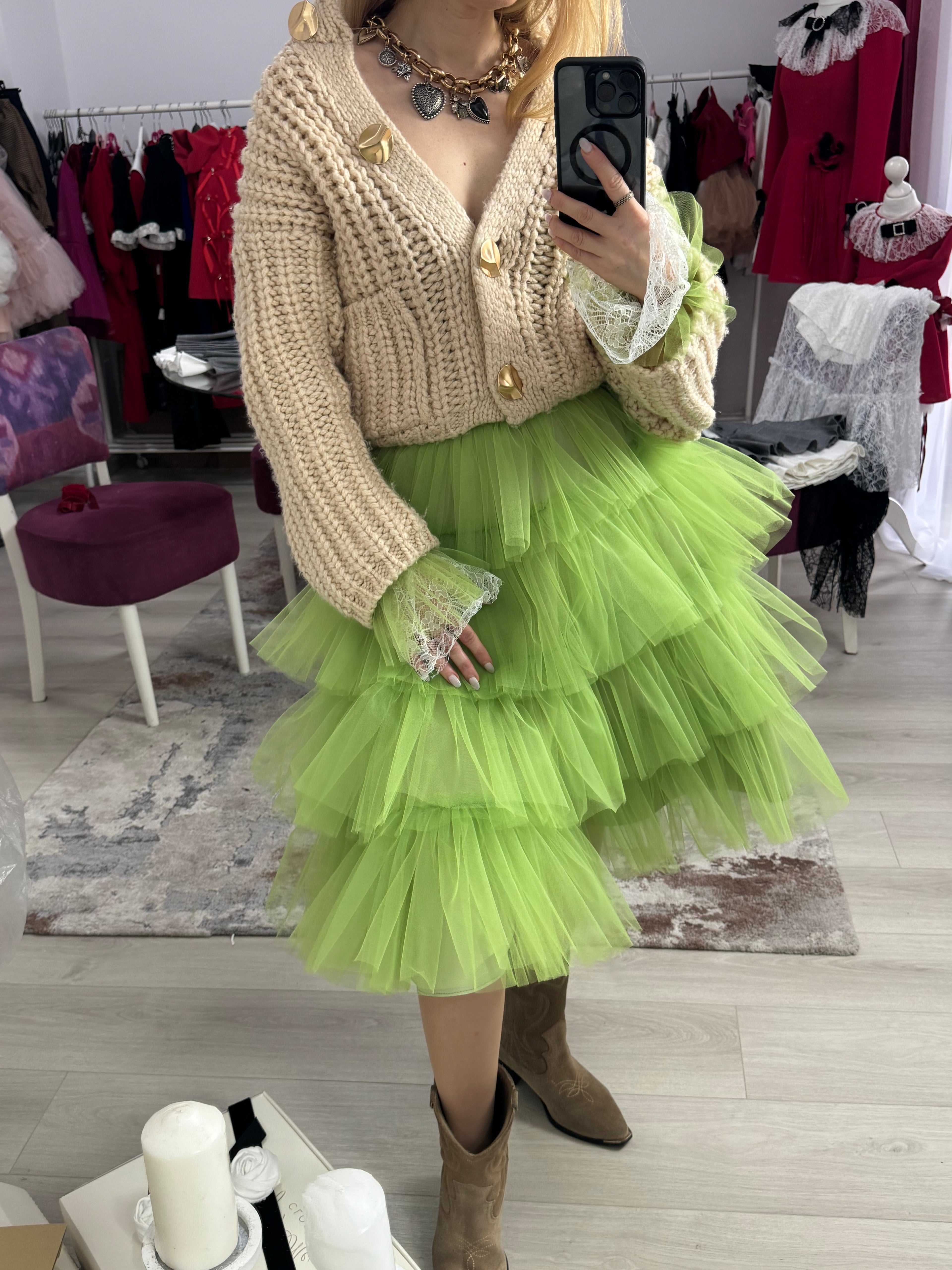 Fustă tulle “Lime Cloud Layers”