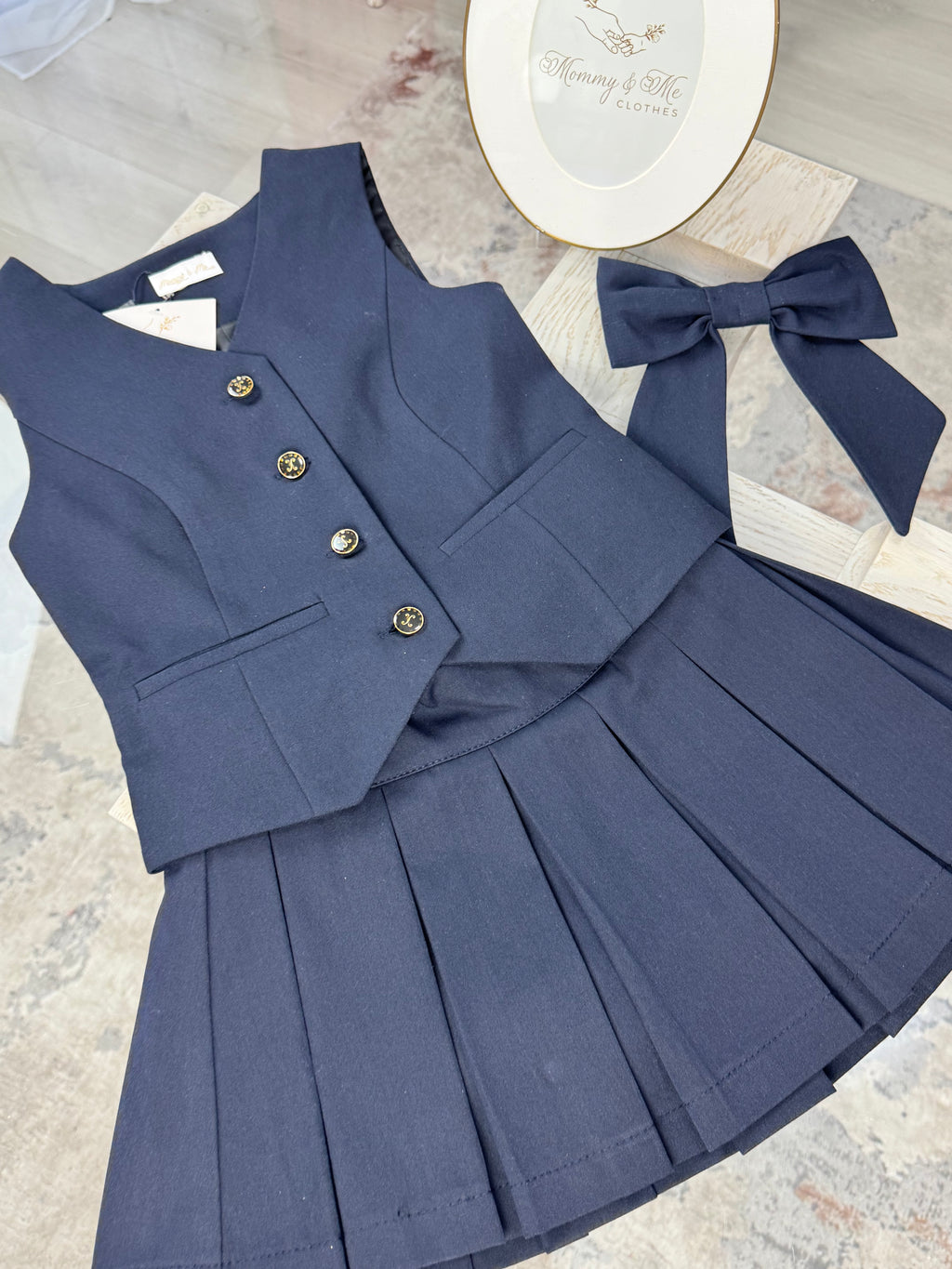 Set școlar bleumarin cu vestă și fustă