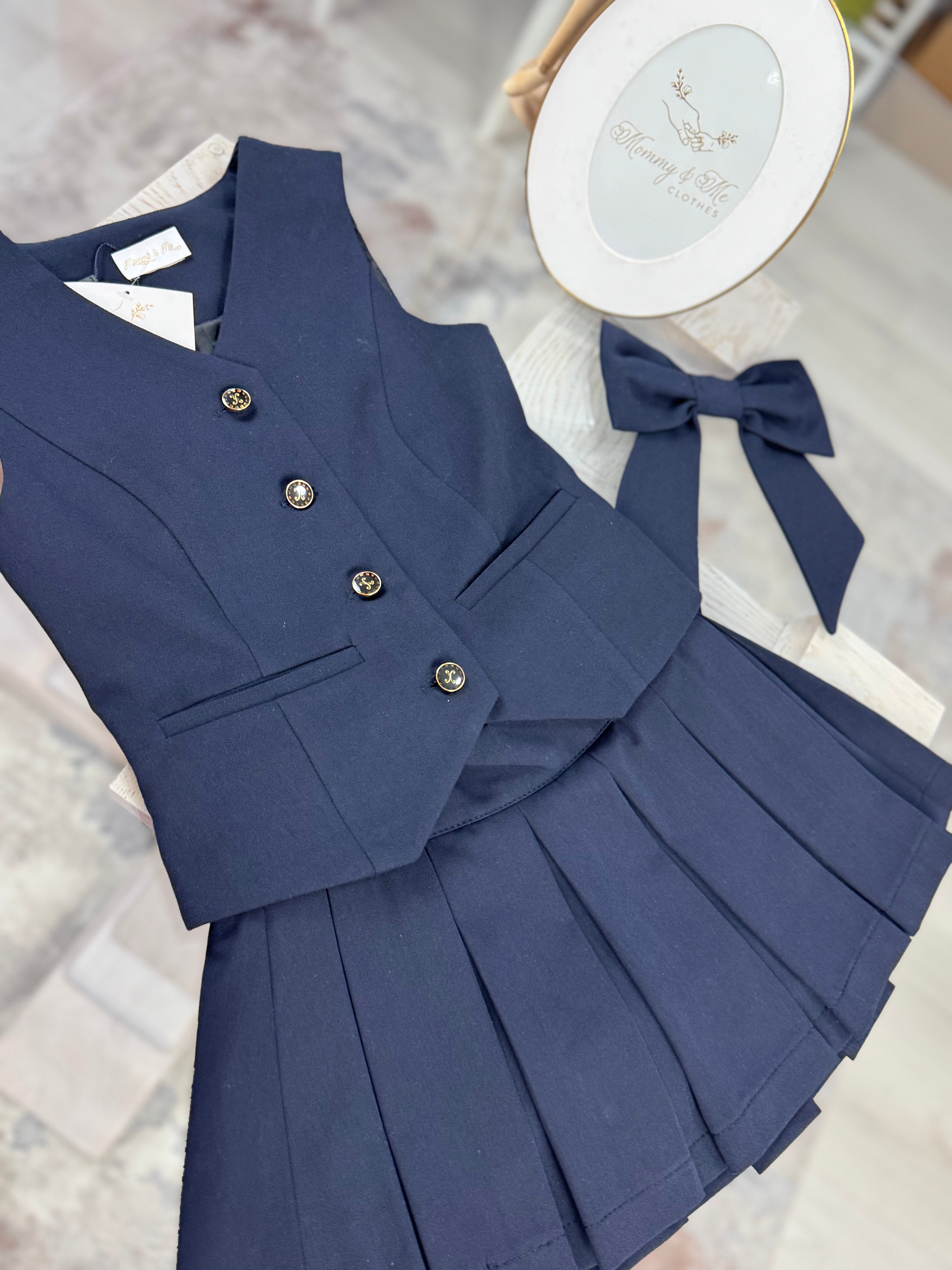 Set școlar bleumarin cu vestă și fustă