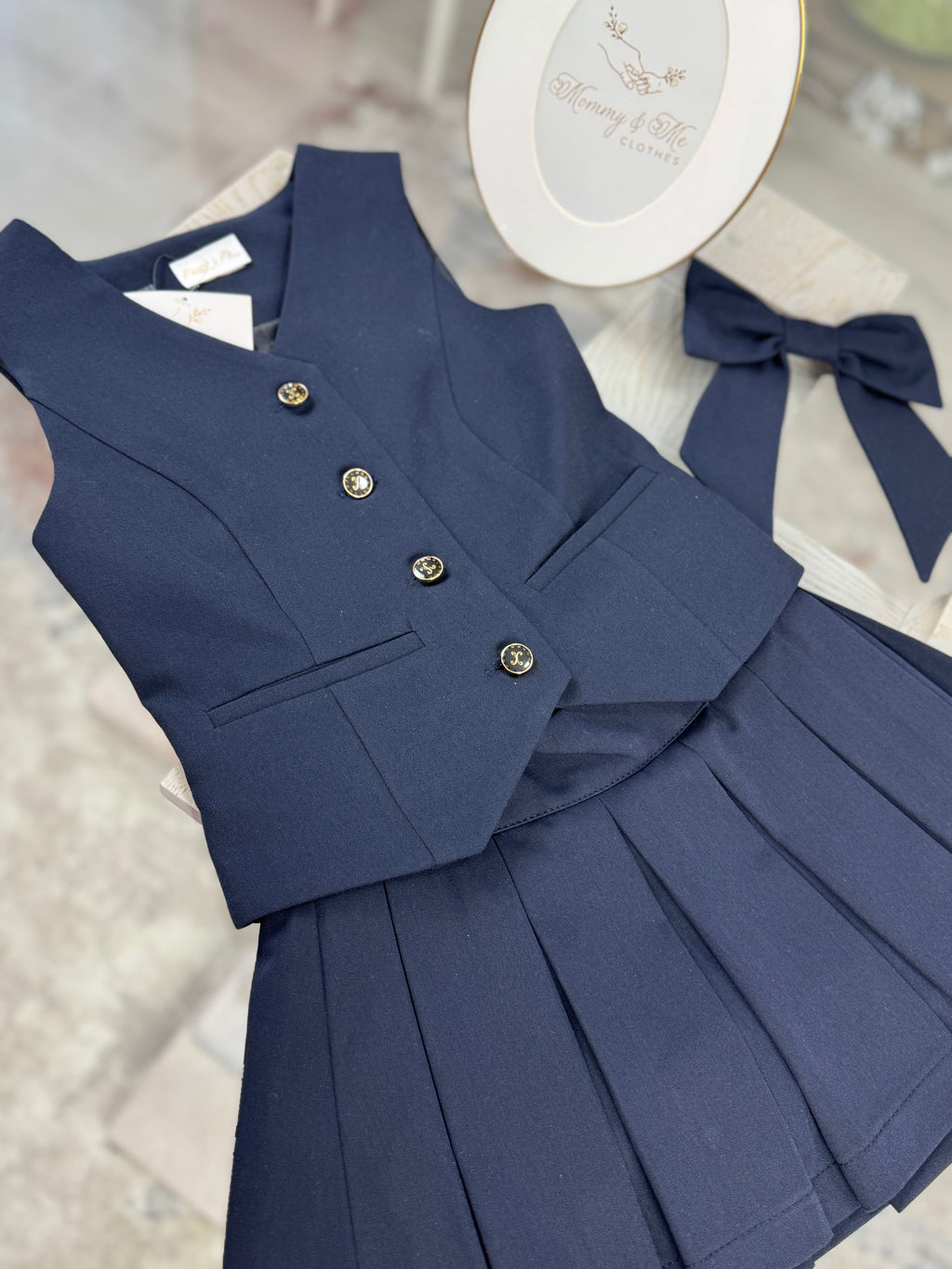 Set școlar bleumarin cu vestă și fustă