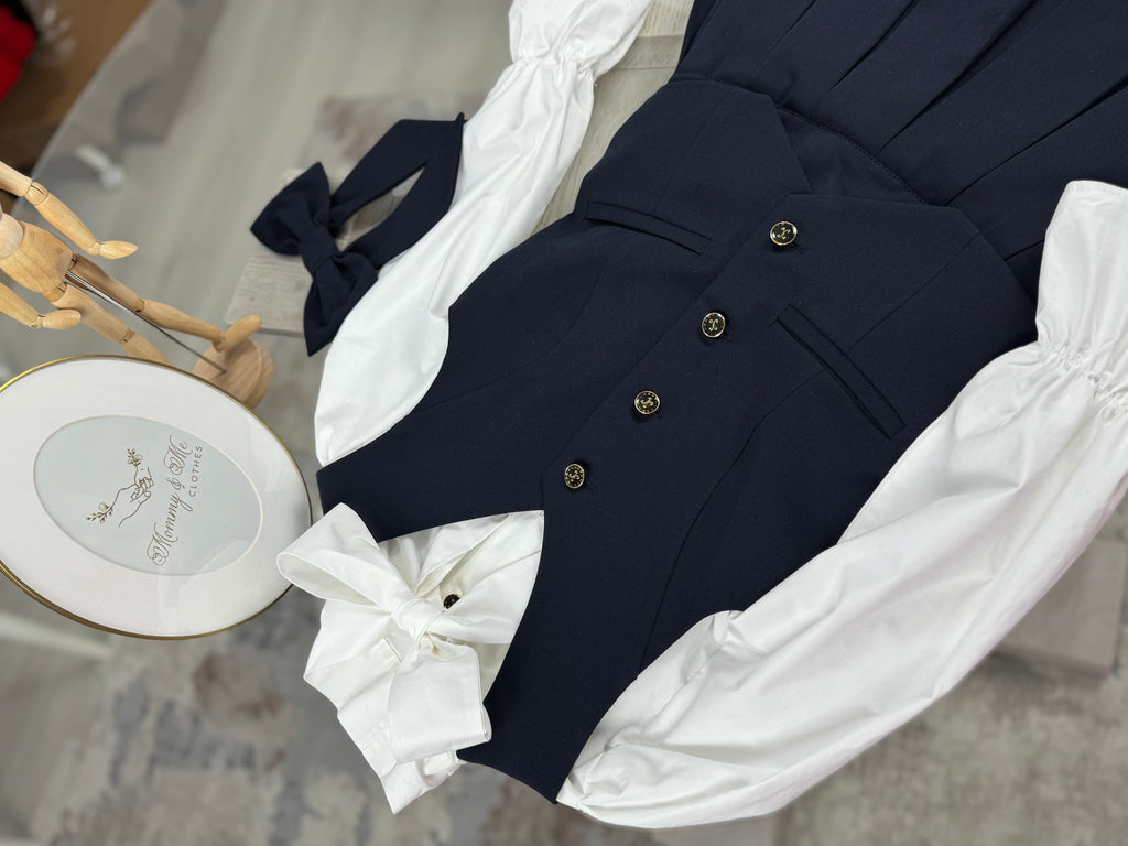Set școlar bleumarin cu vestă și fustă