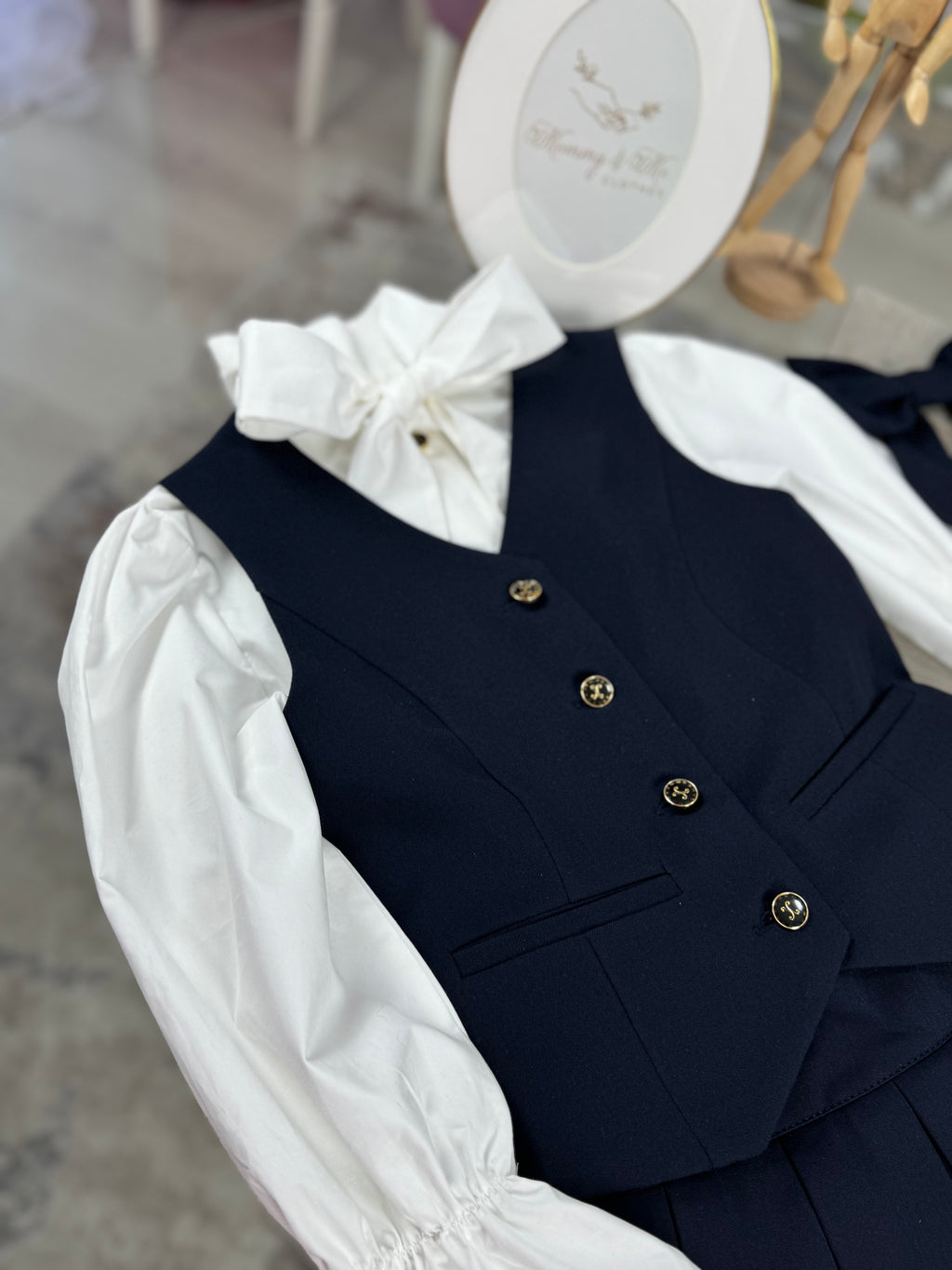 Set școlar bleumarin cu vestă și fustă