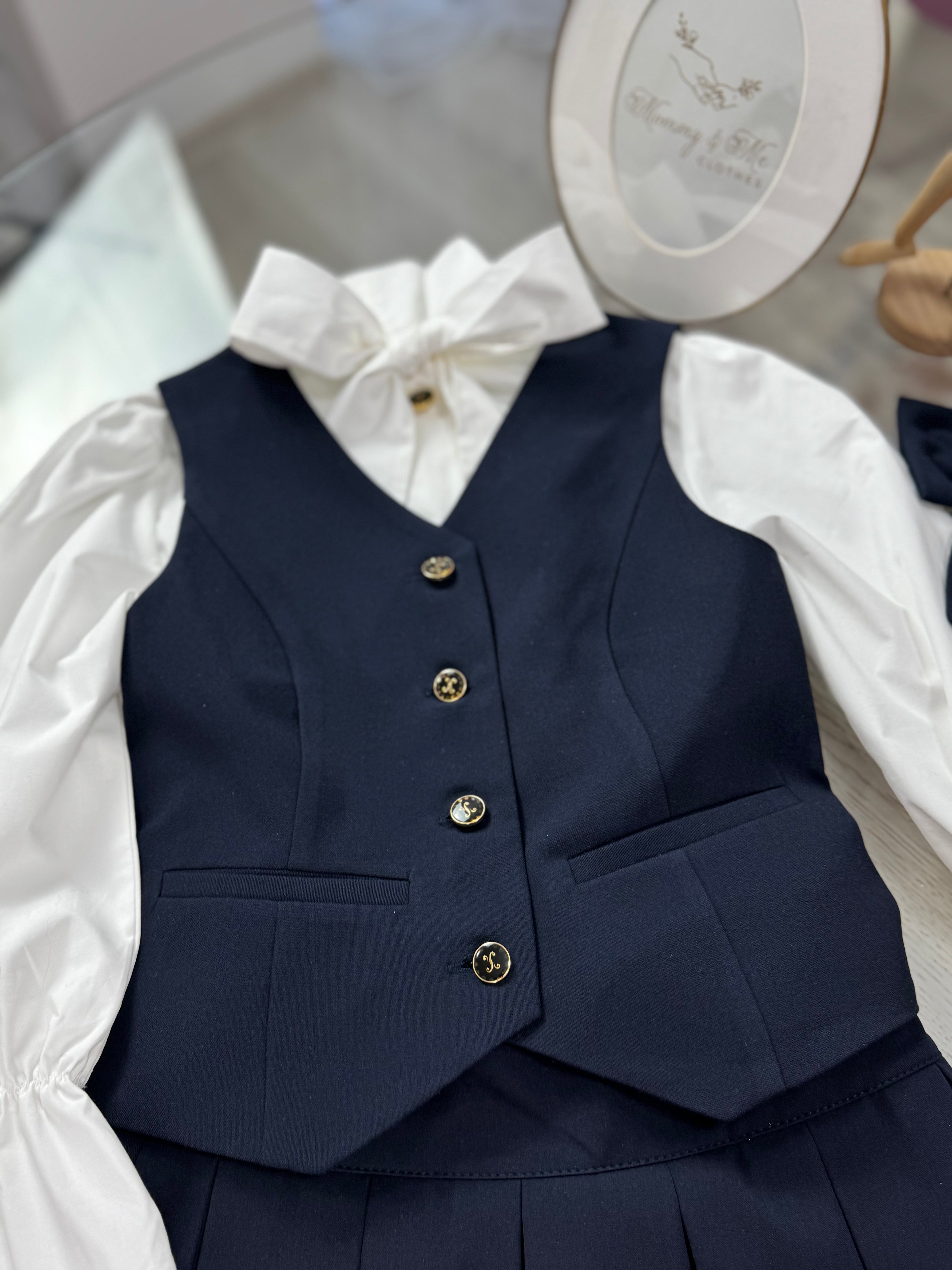 Set școlar bleumarin cu vestă și fustă