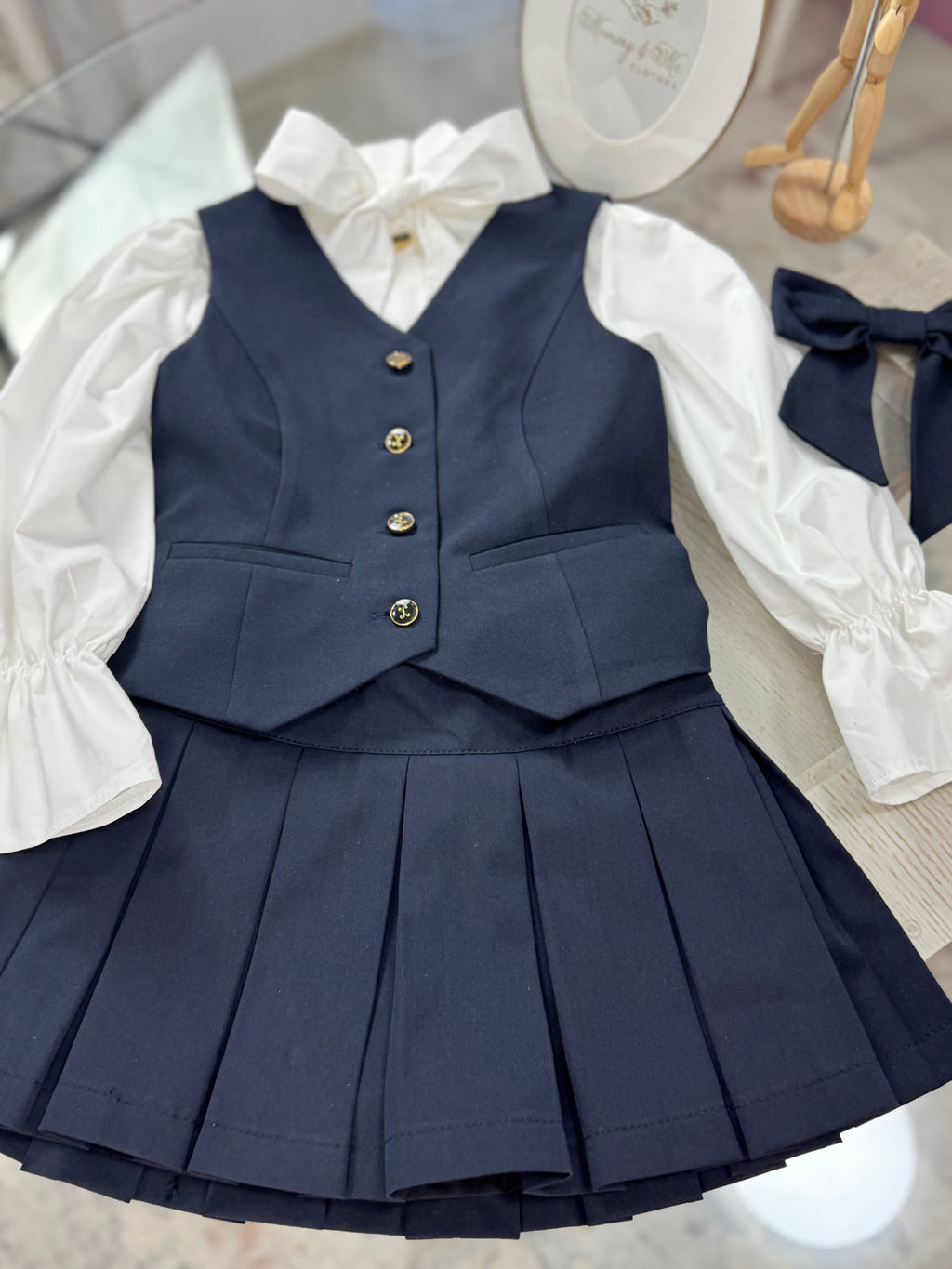 Fustă pantalon bleumarin pentru scoala cu pliuri mari