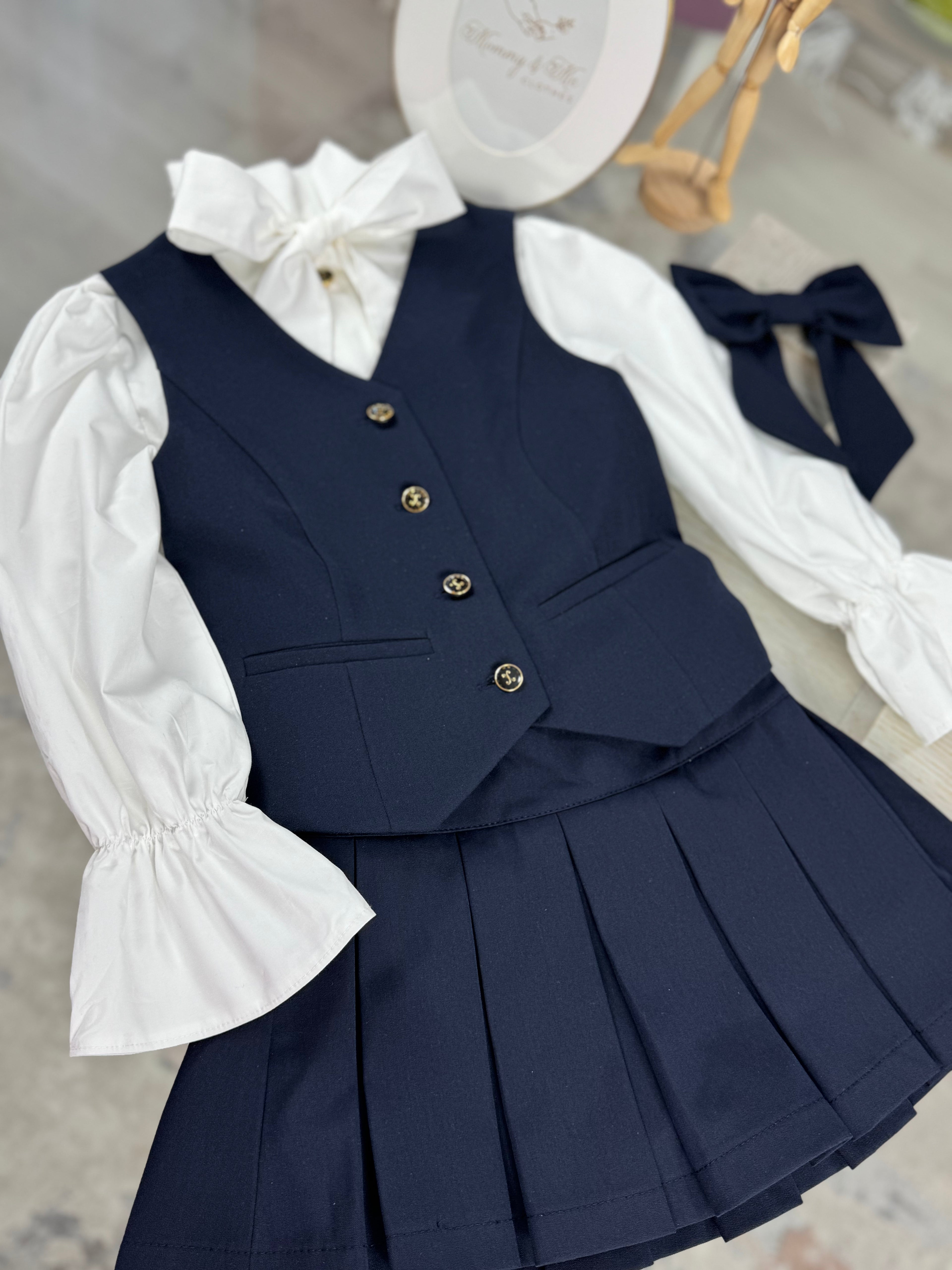 Set școlar bleumarin cu vestă și fustă