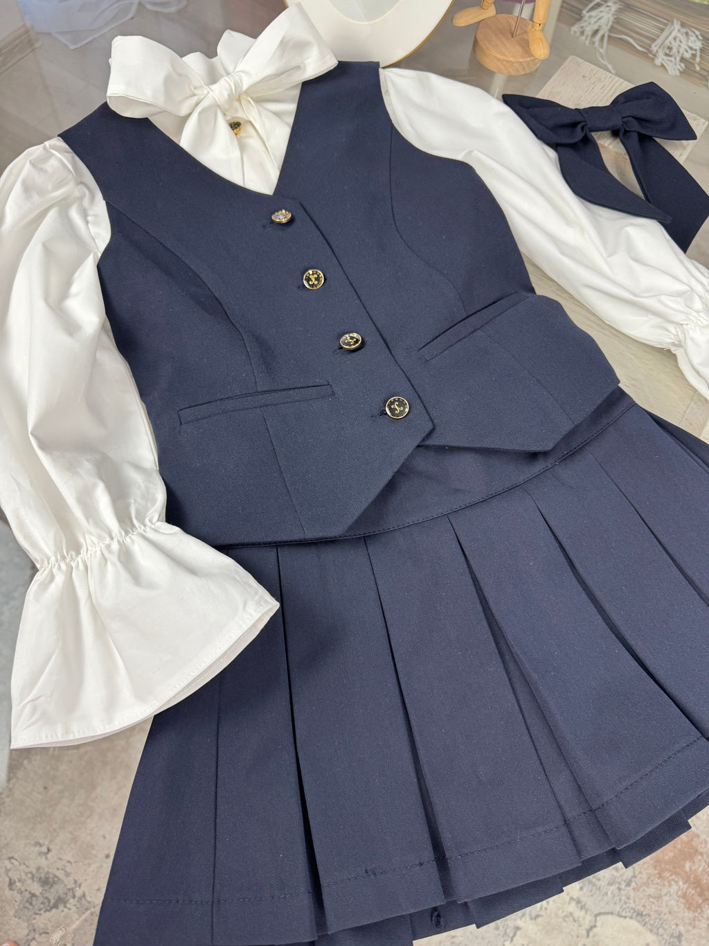 Fustă pantalon bleumarin pentru scoala cu pliuri mari