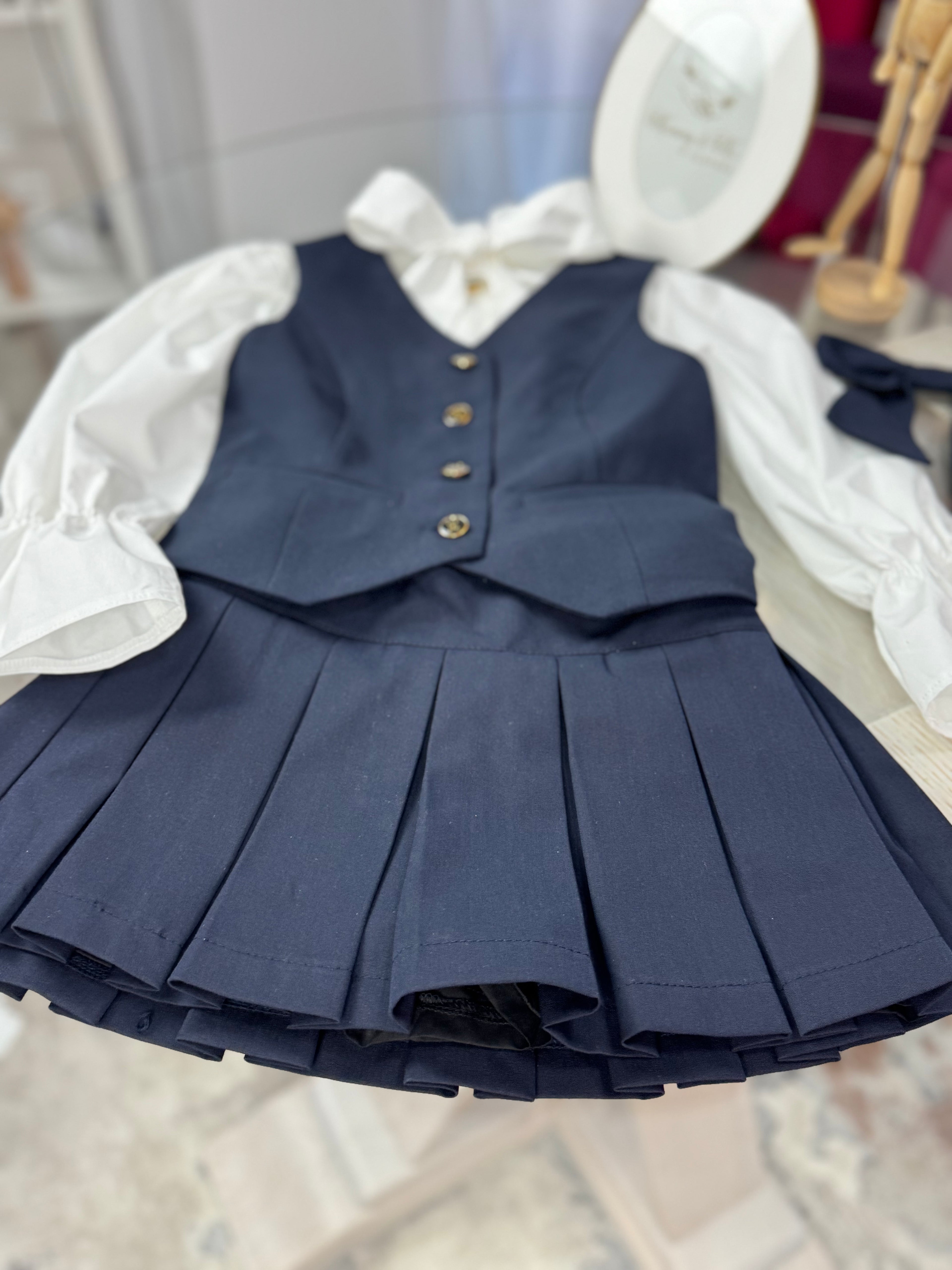 Fustă pantalon bleumarin pentru scoala cu pliuri mari