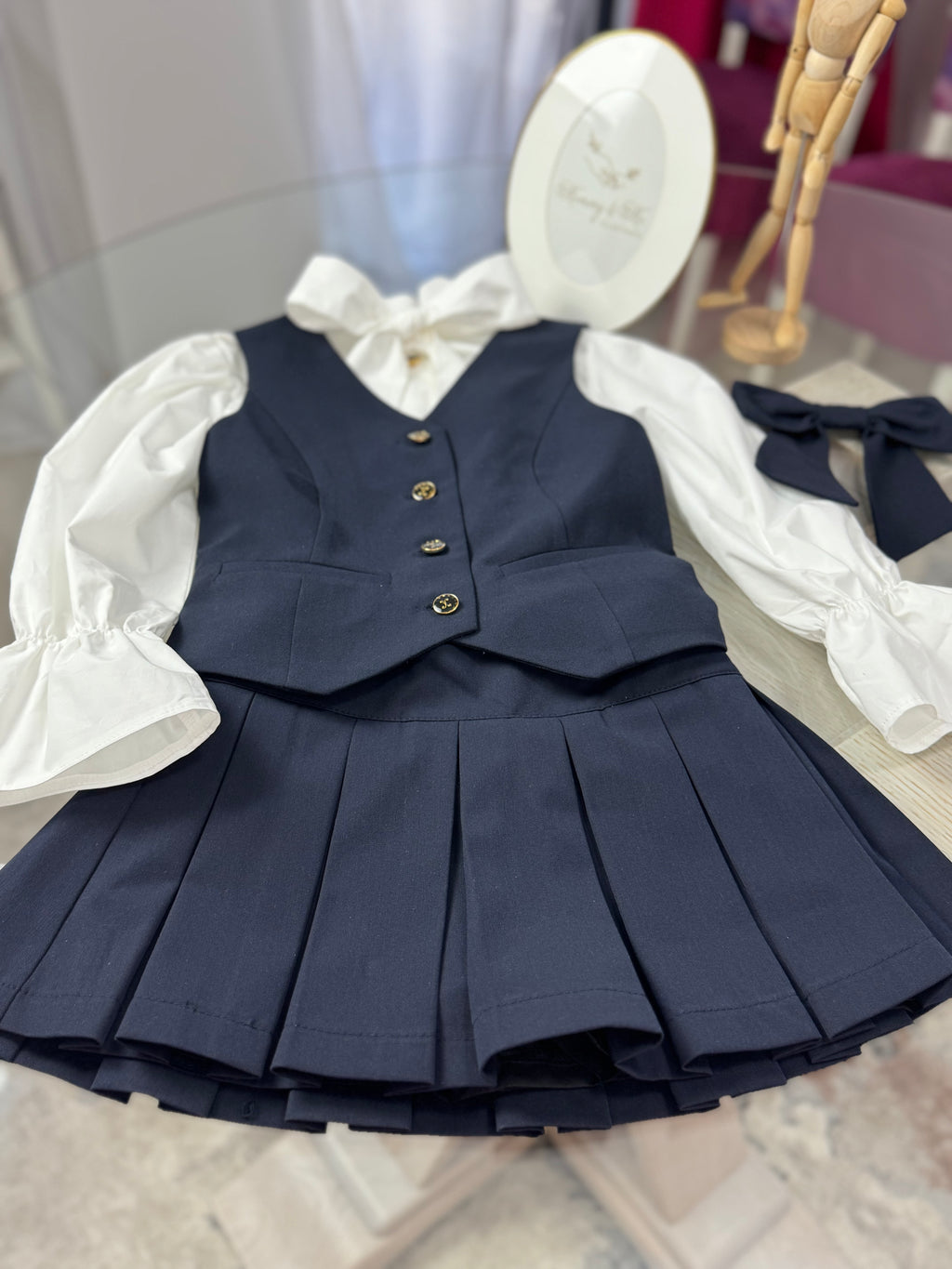 Fustă pantalon bleumarin pentru scoala cu pliuri mari