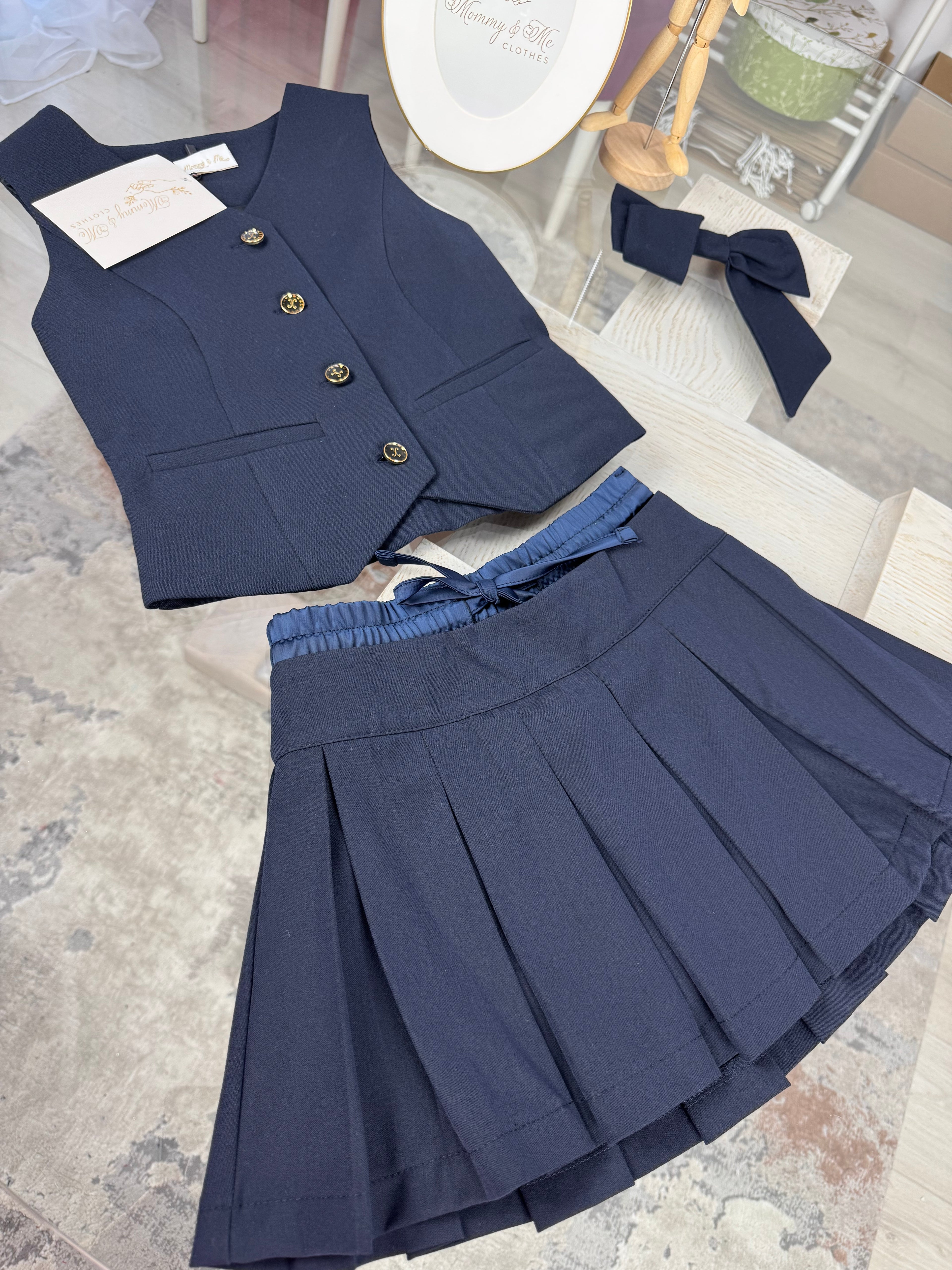 Fustă pantalon bleumarin pentru scoala cu pliuri mari