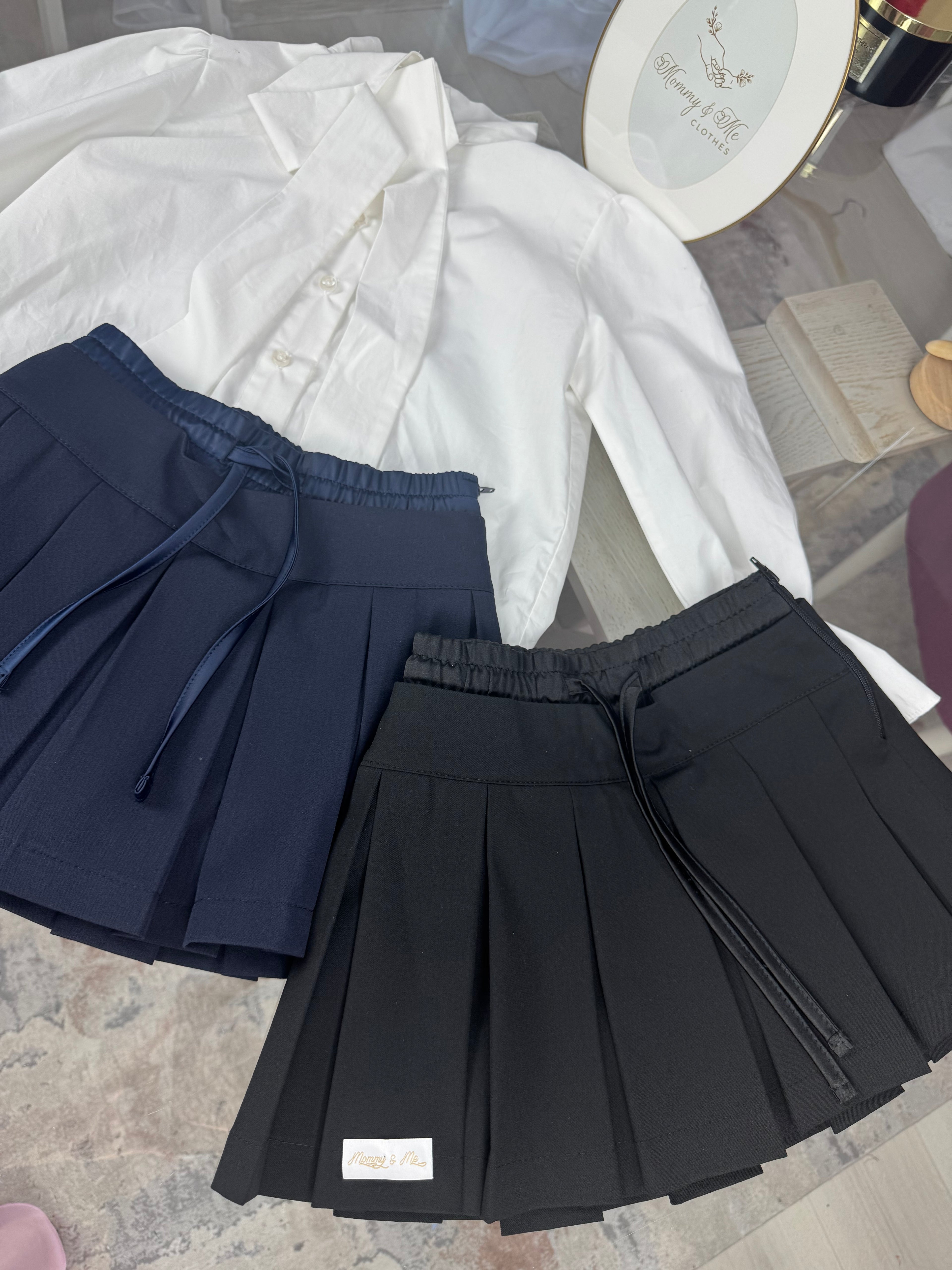 Fustă pantalon bleumarin pentru scoala cu pliuri mari