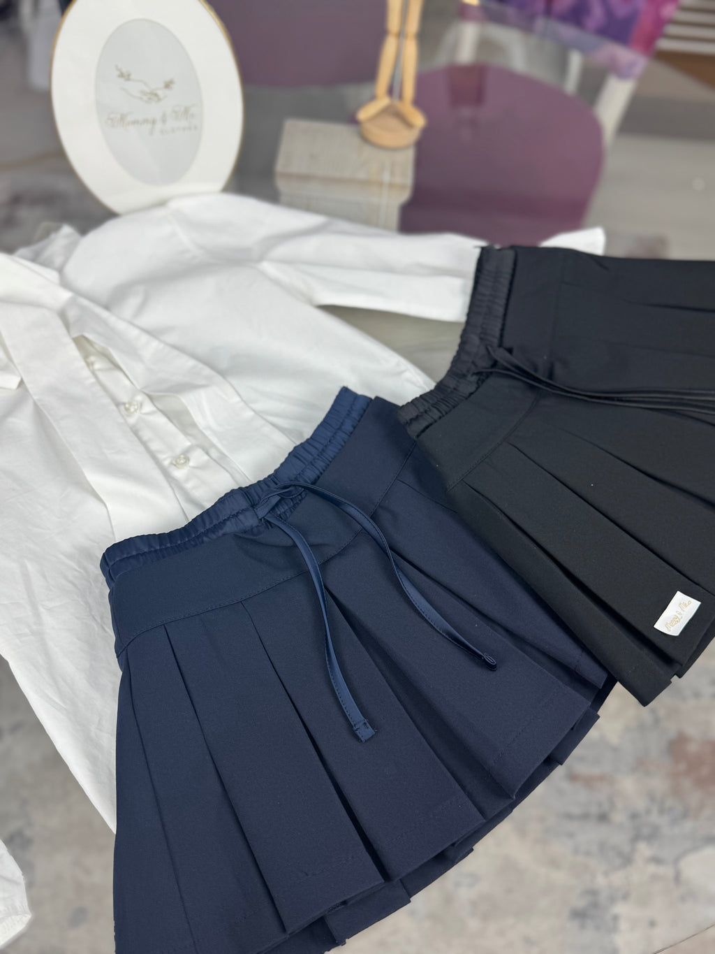 Fustă pantalon bleumarin pentru scoala cu pliuri mari