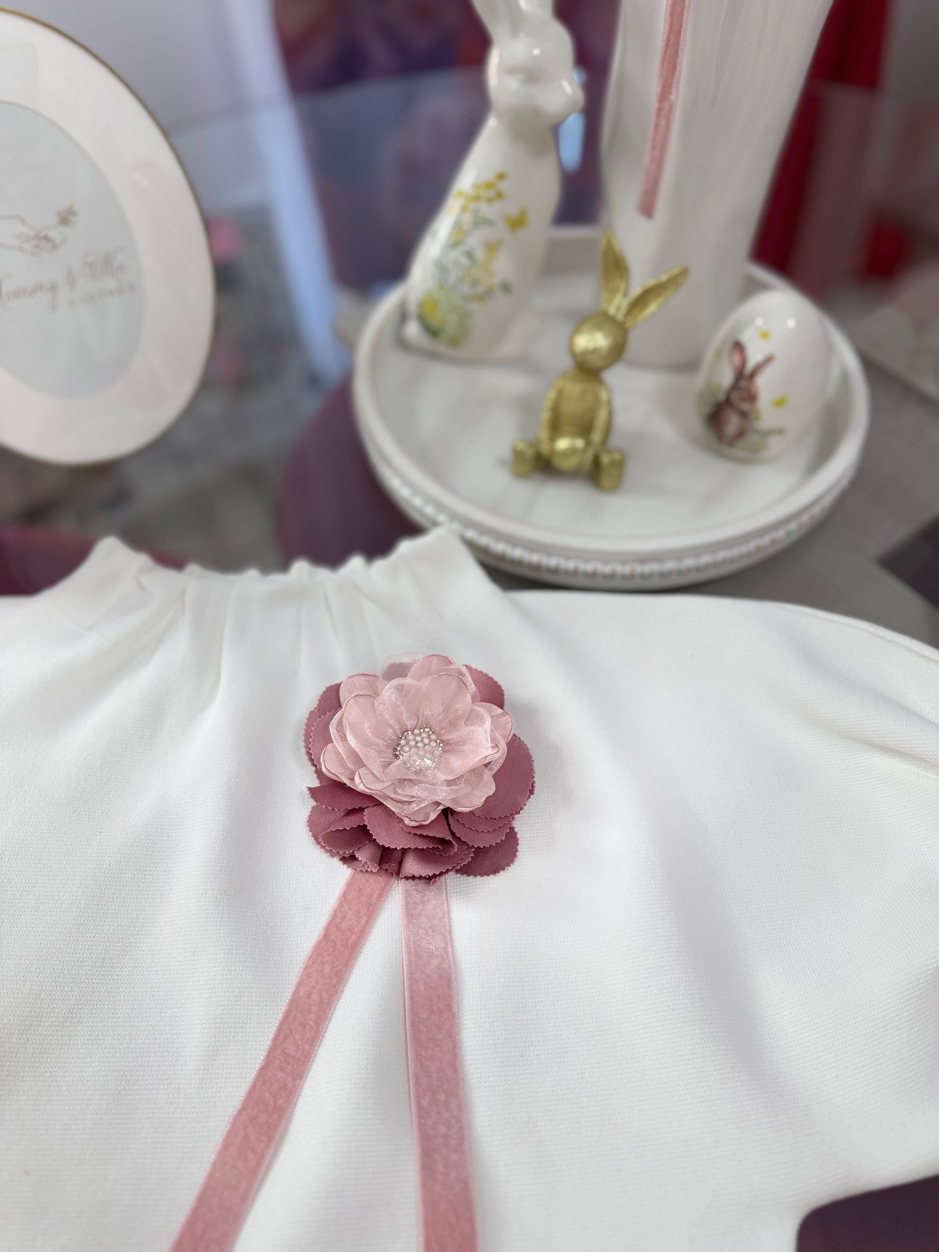 Accesoriu broșă florala romantica cu perle si panglica din catifea