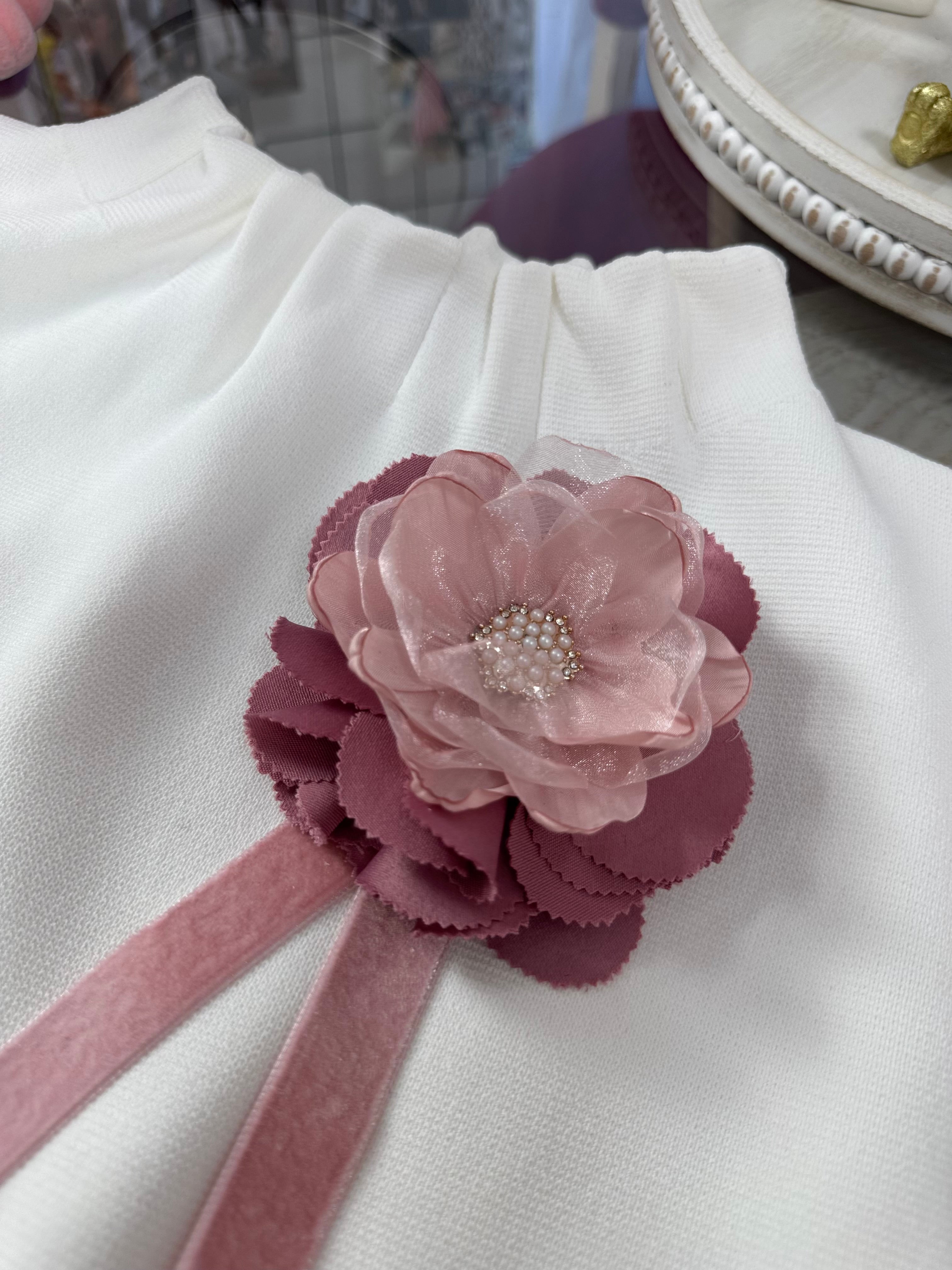 Accesoriu broșă florala romantica cu perle si panglica din catifea