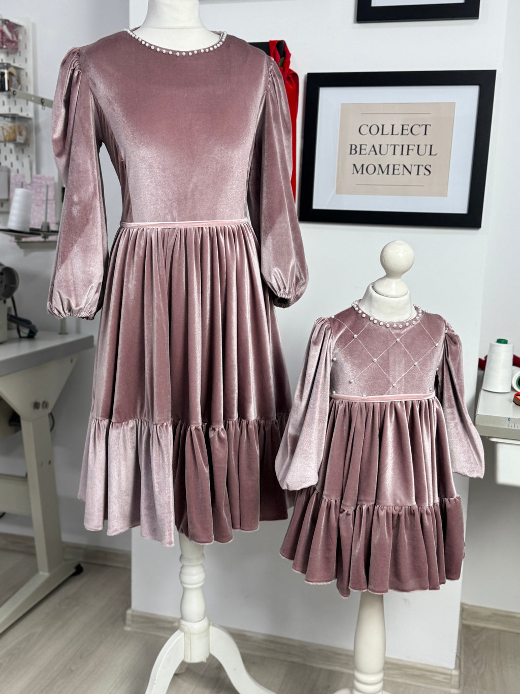 Set rochii Mama-fiica din catifea cu perle