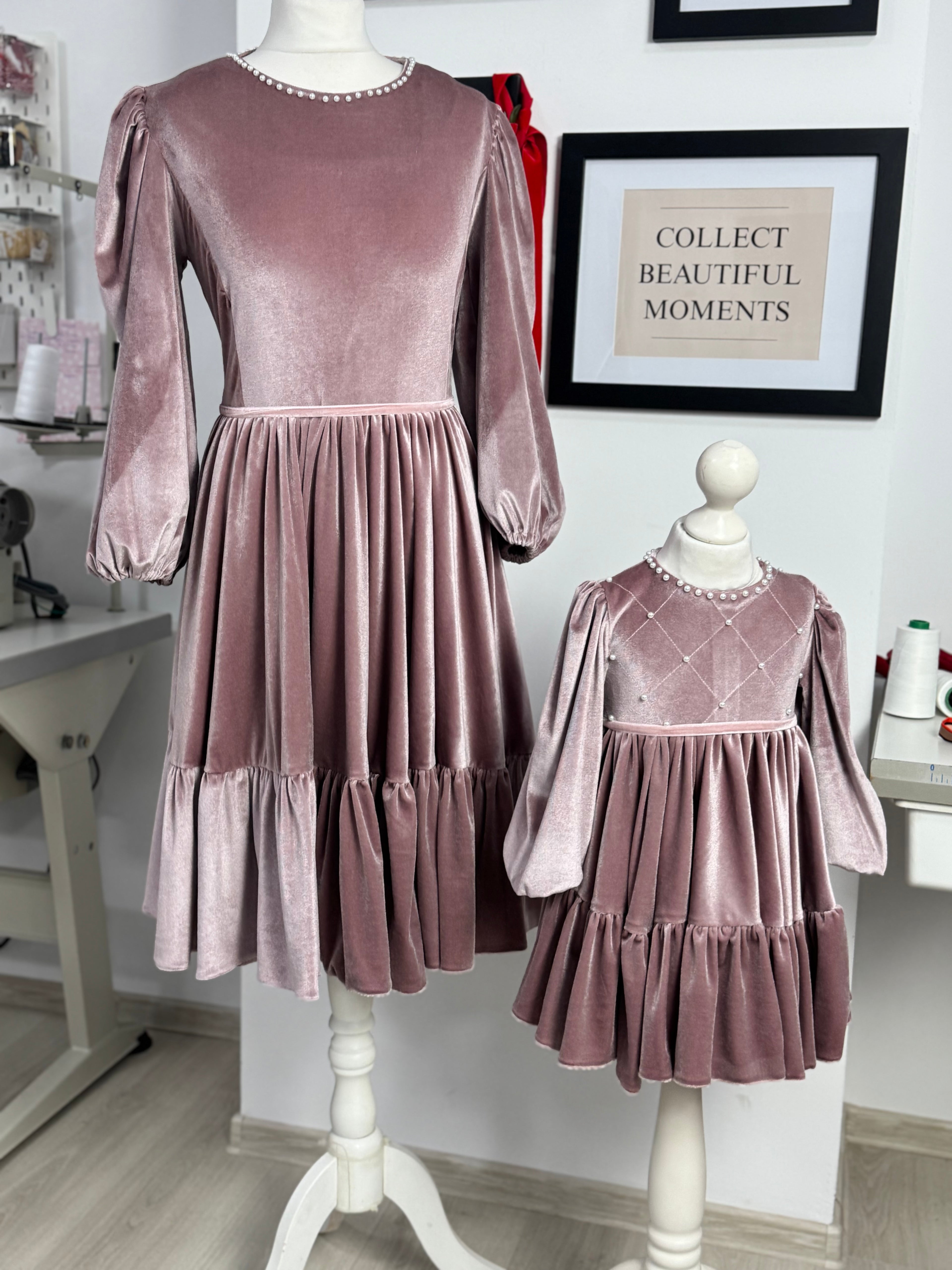 Set rochii Mama-fiica din catifea cu perle