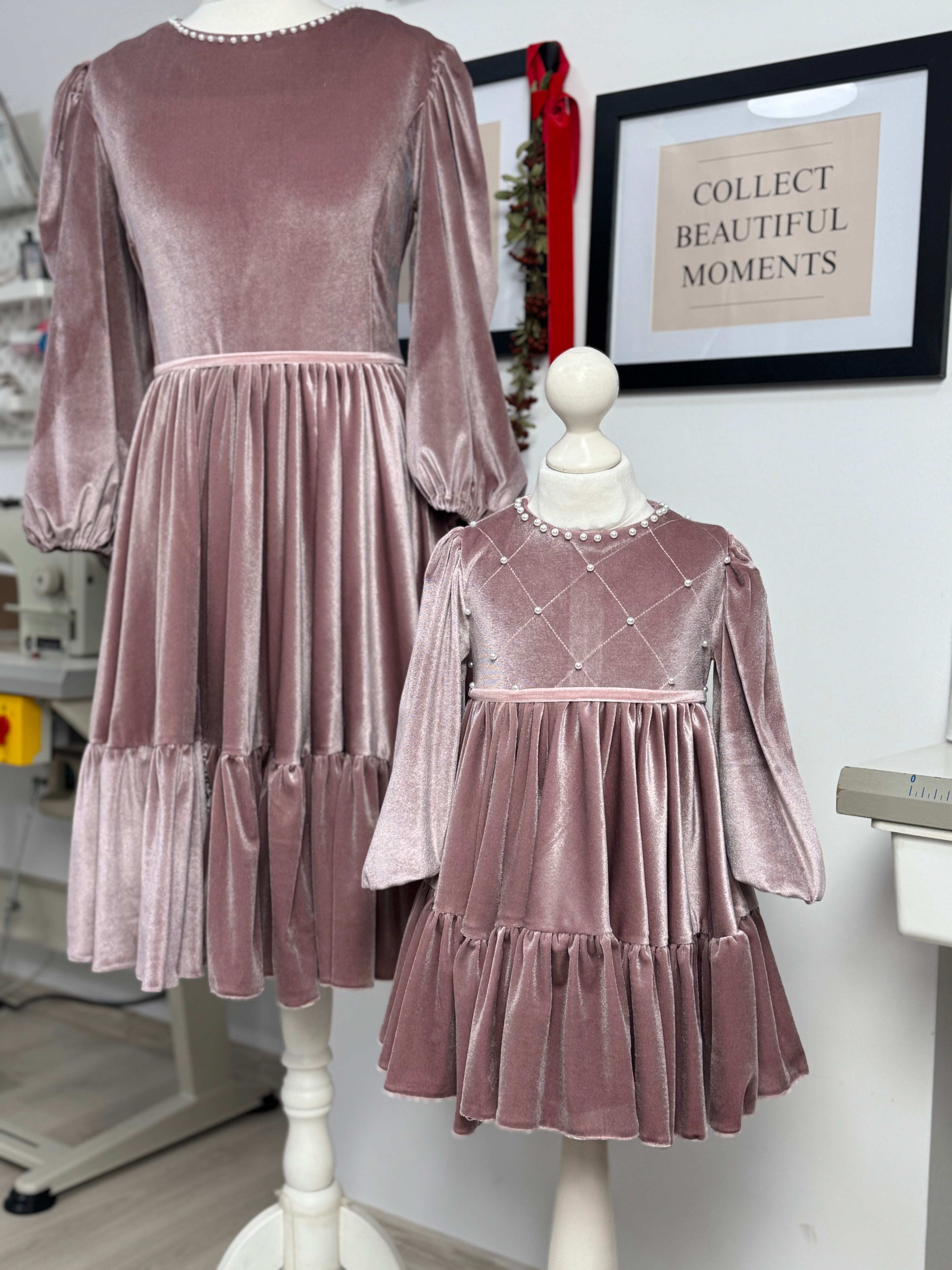 Set rochii Mama-fiica din catifea cu perle