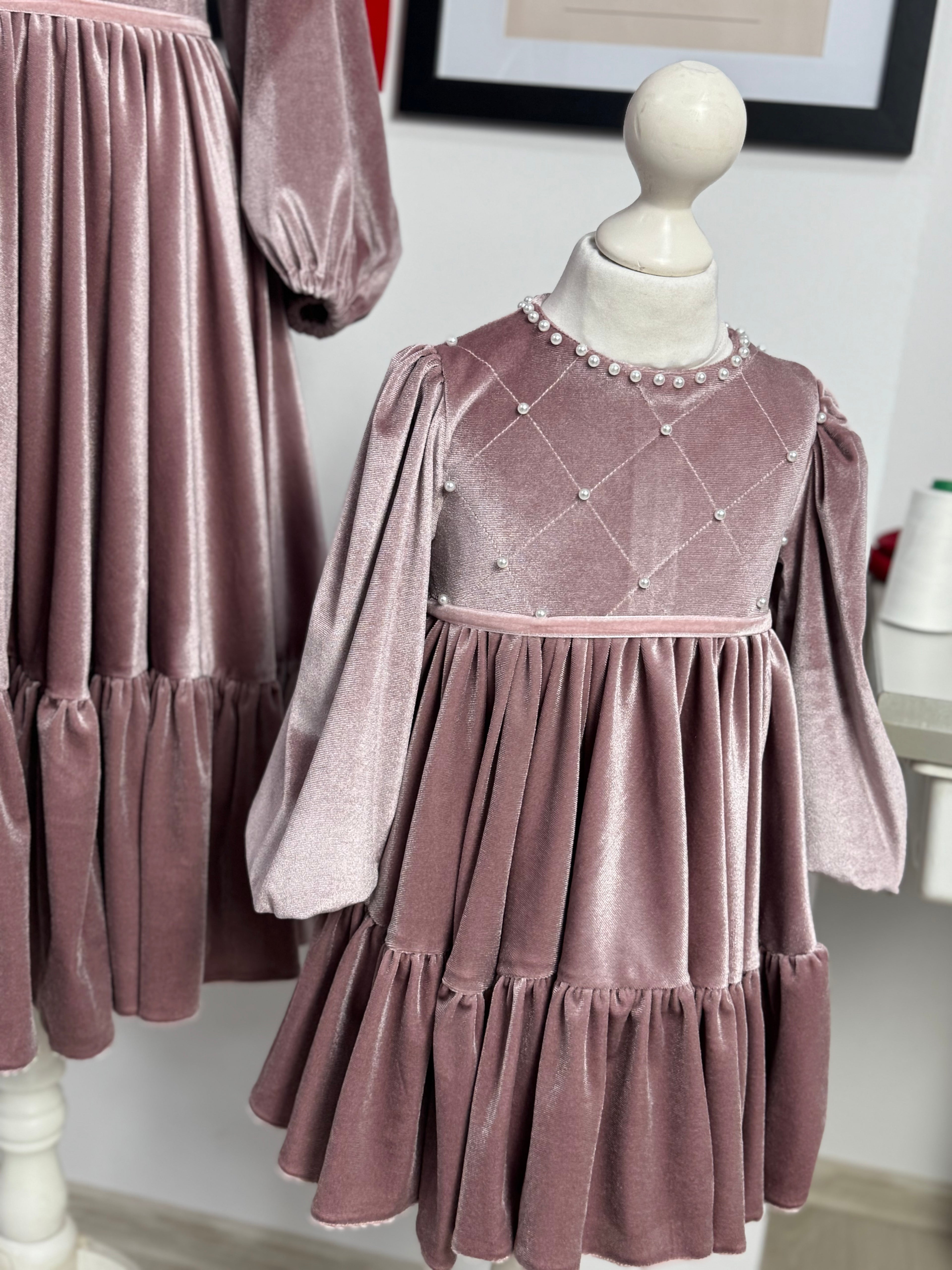 Set rochii Mama-fiica din catifea cu perle
