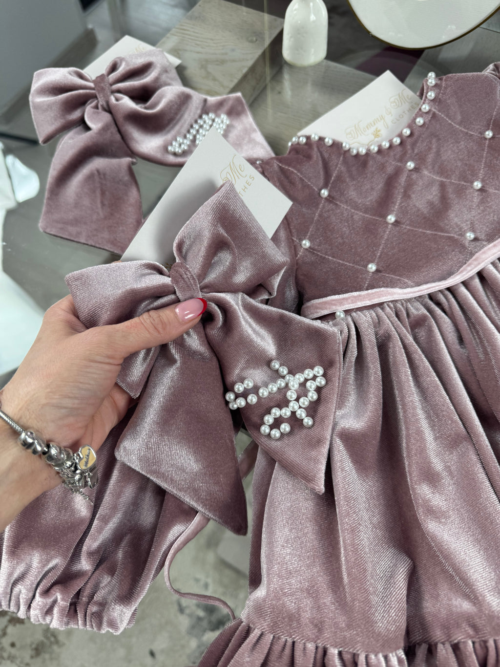 Set rochii Mama-fiica din catifea cu perle