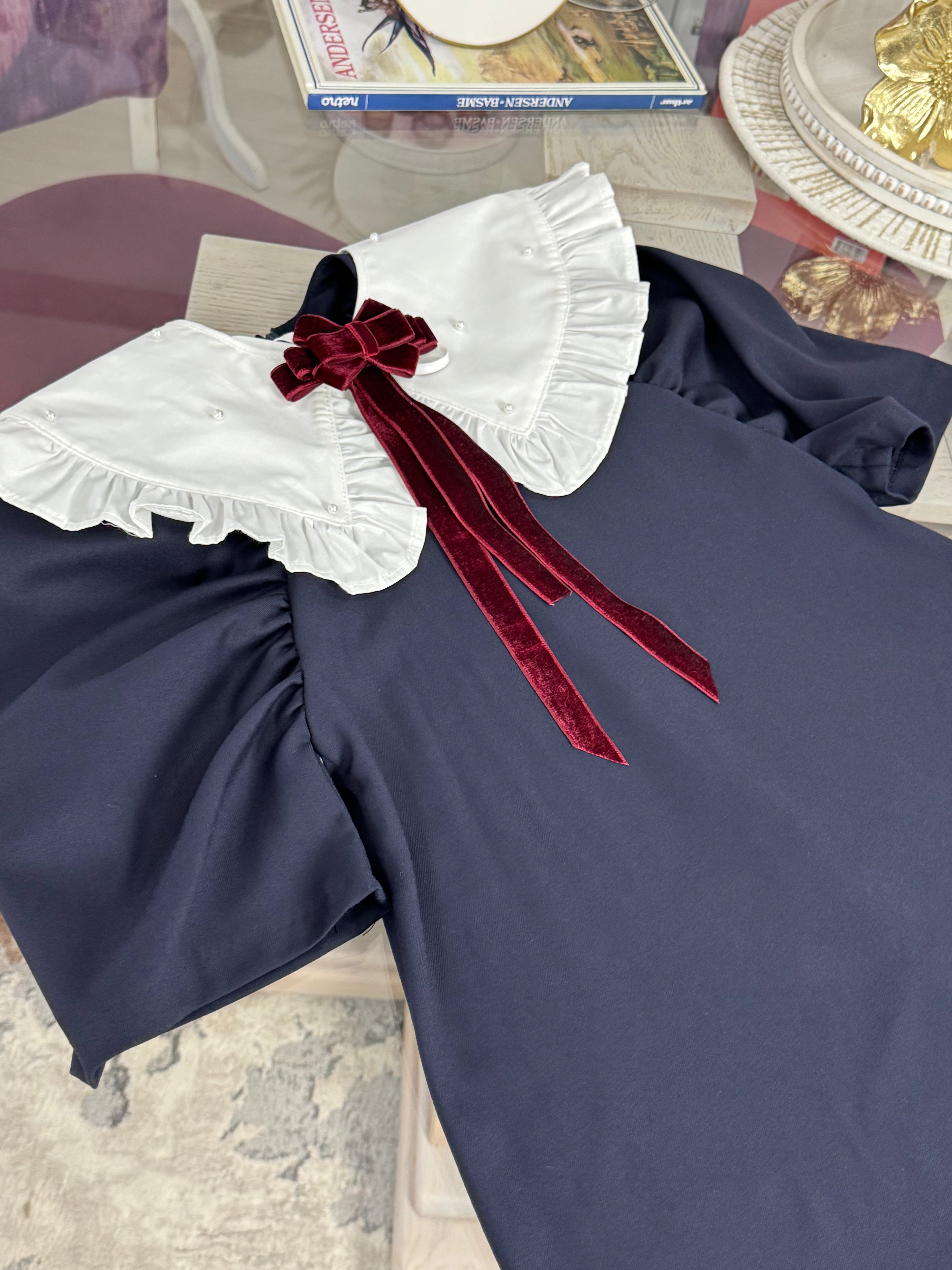 Guler detașabil premium din bumbac alb cu perle