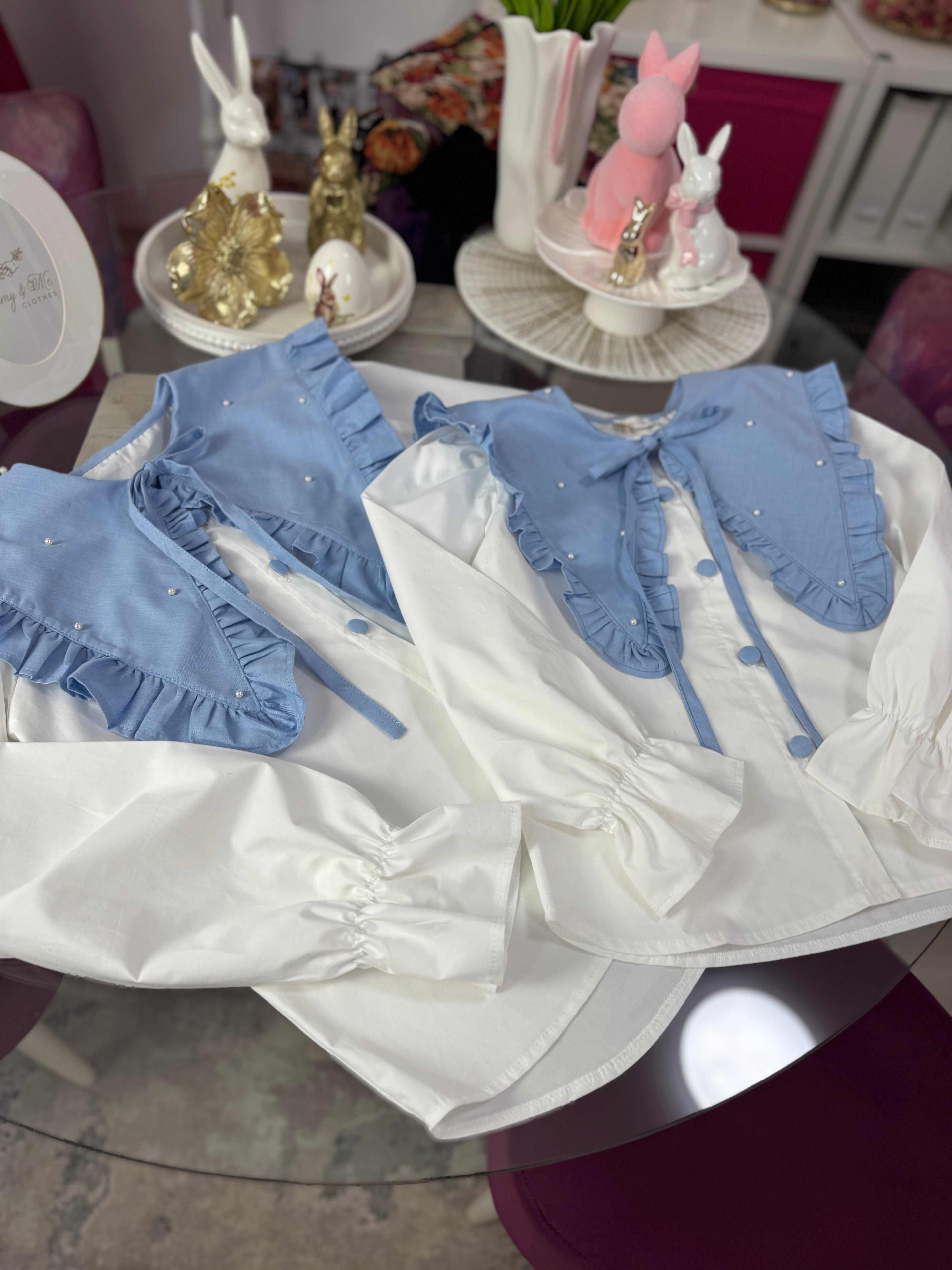 Set cămăși din bumbac mama-fiica cu guleraș oversize