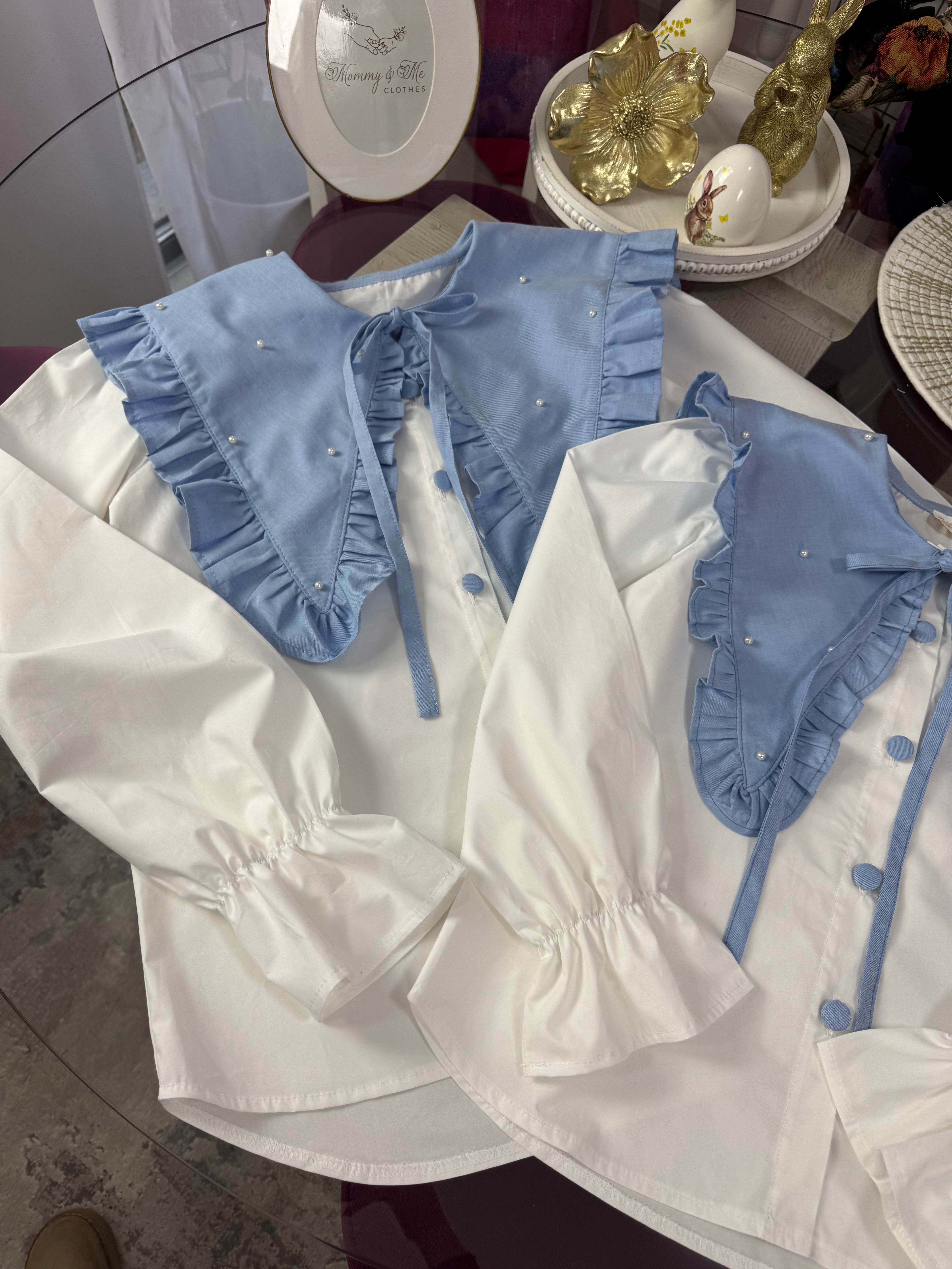 Set cămăși din bumbac mama-fiica cu guleraș oversize