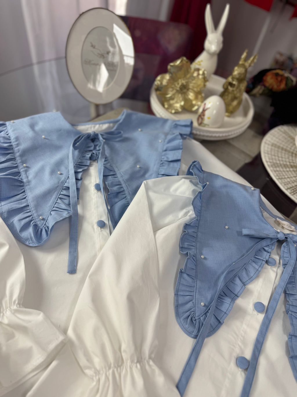 Set cămăși din bumbac mama-fiica cu guleraș oversize