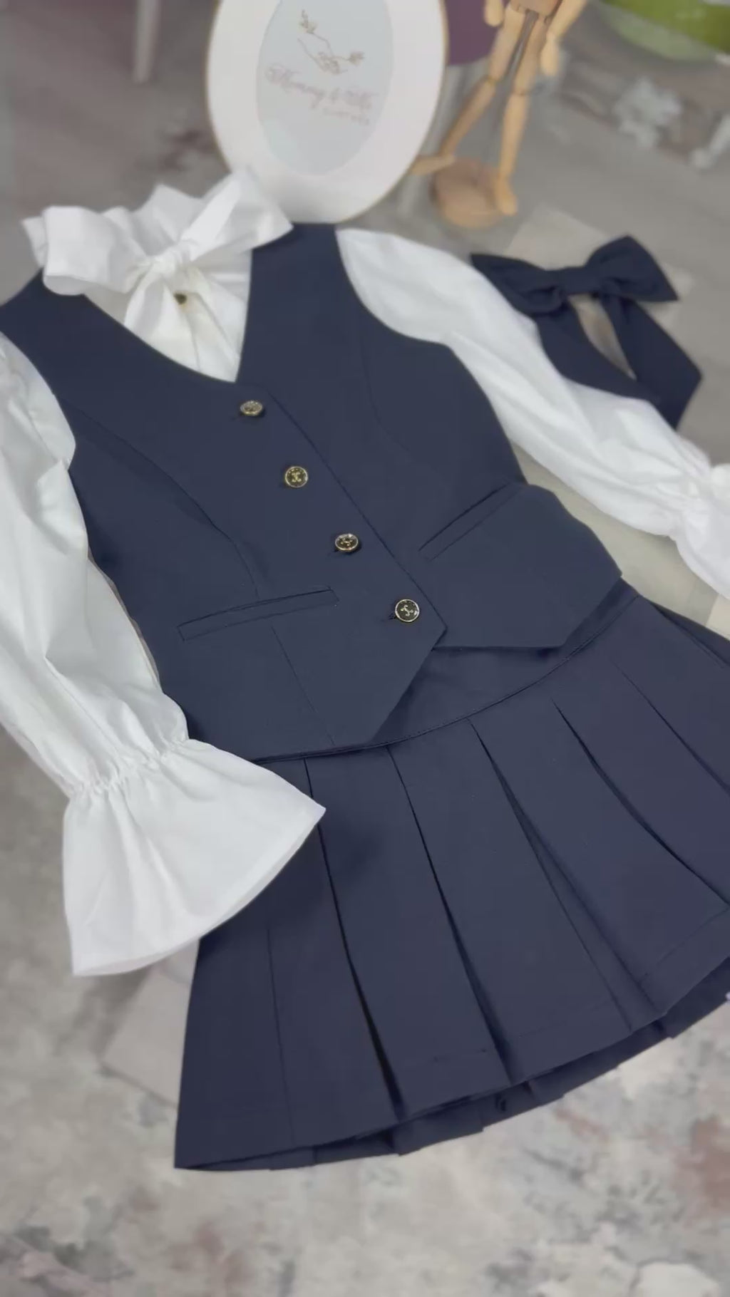 Fustă pantalon bleumarin pentru scoala cu pliuri mari