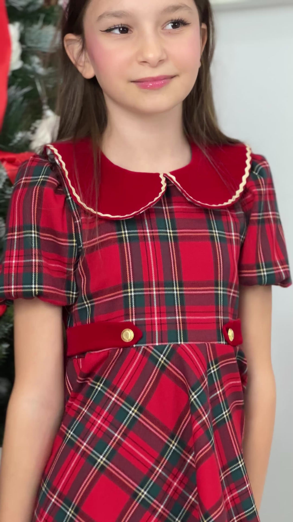Rochița din Tartan Roșu cu guleraș din catifea
